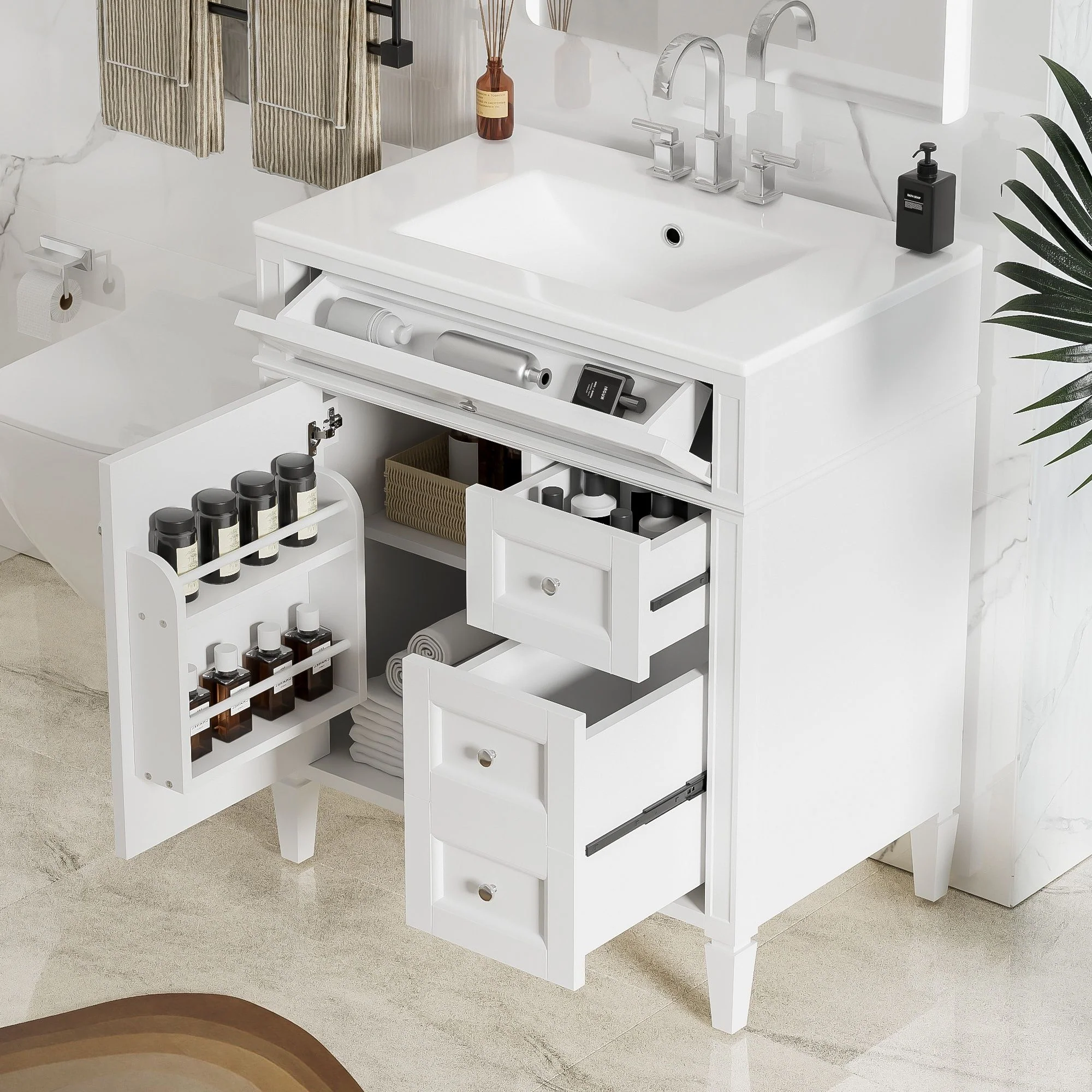 Bathroom Vanity With Top Sink, 2 Drawers & Tip Out Drawer - Image 29