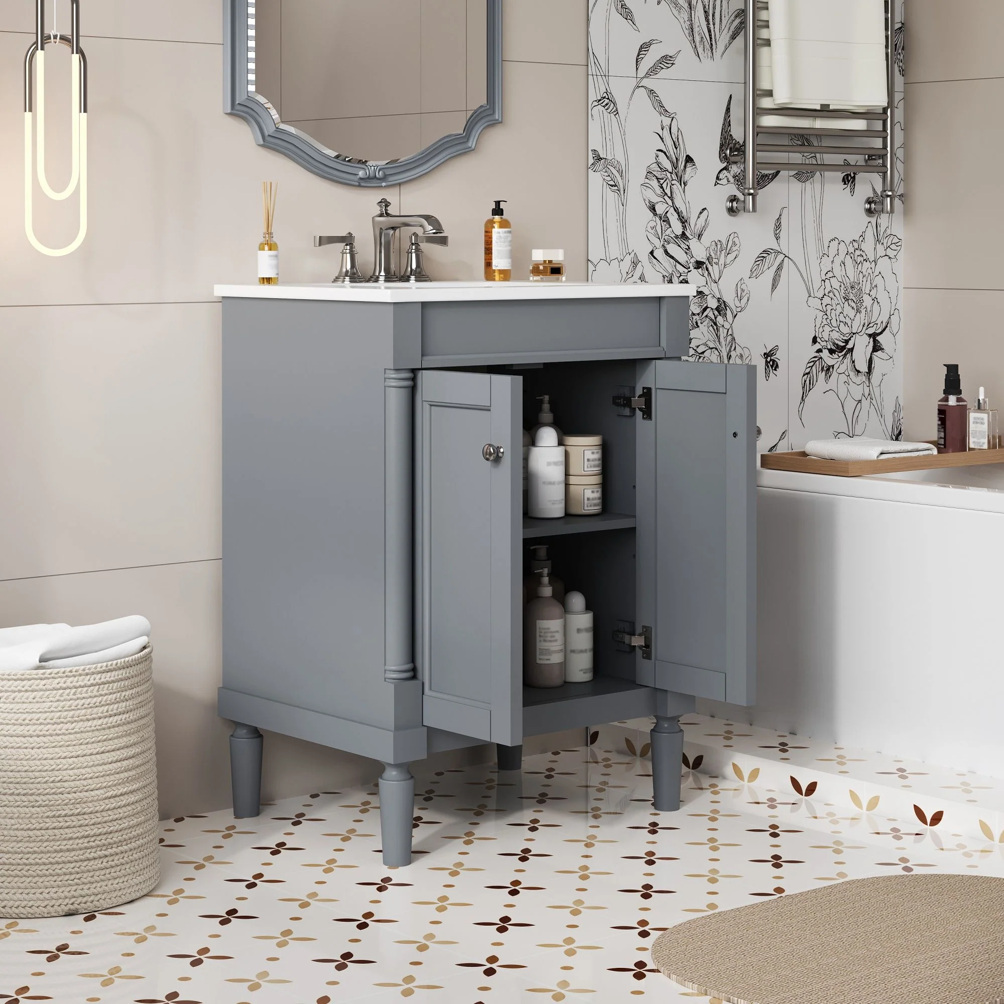 Bathroom Vanity With Top Sink, 2 Tier Storage Cabinet - Image 13