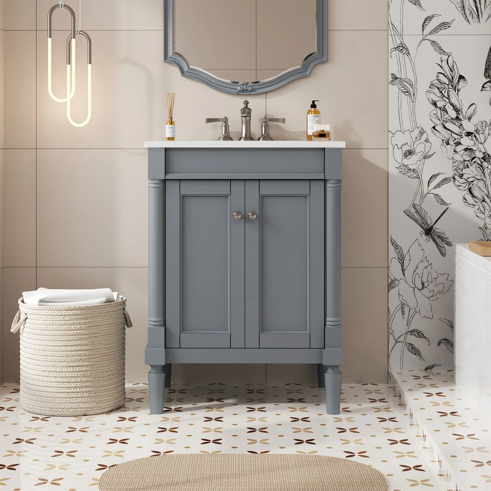 Bathroom Vanity With Top Sink, 2 Tier Storage Cabinet - Image 25