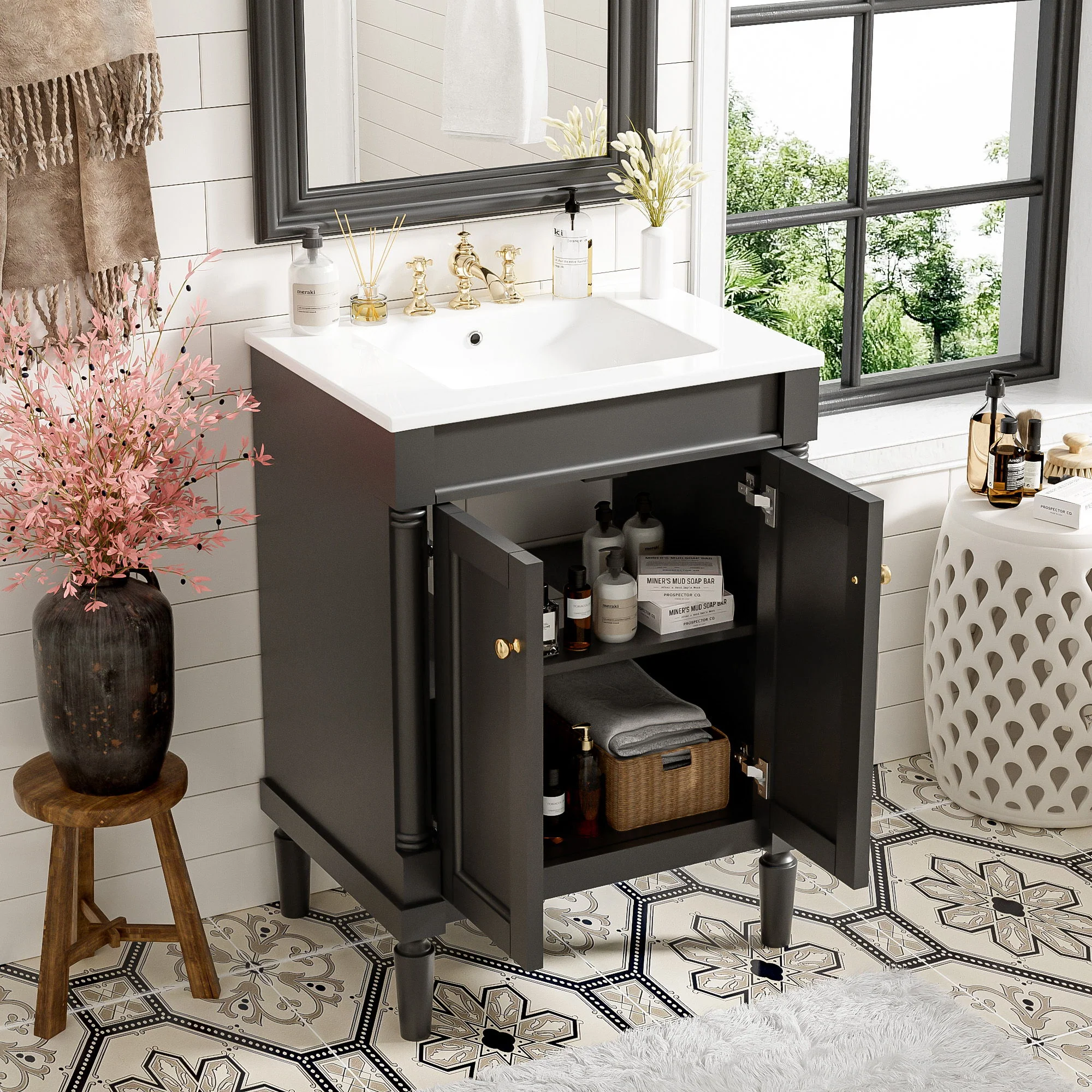 Bathroom Vanity With Top Sink, 2 Tier Storage Cabinet - Image 29