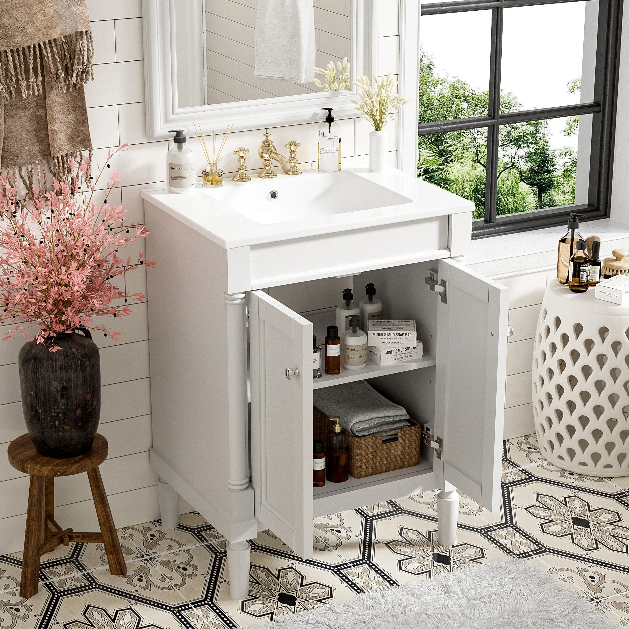 Bathroom Vanity With Top Sink, 2 Tier Storage Cabinet - Image 5