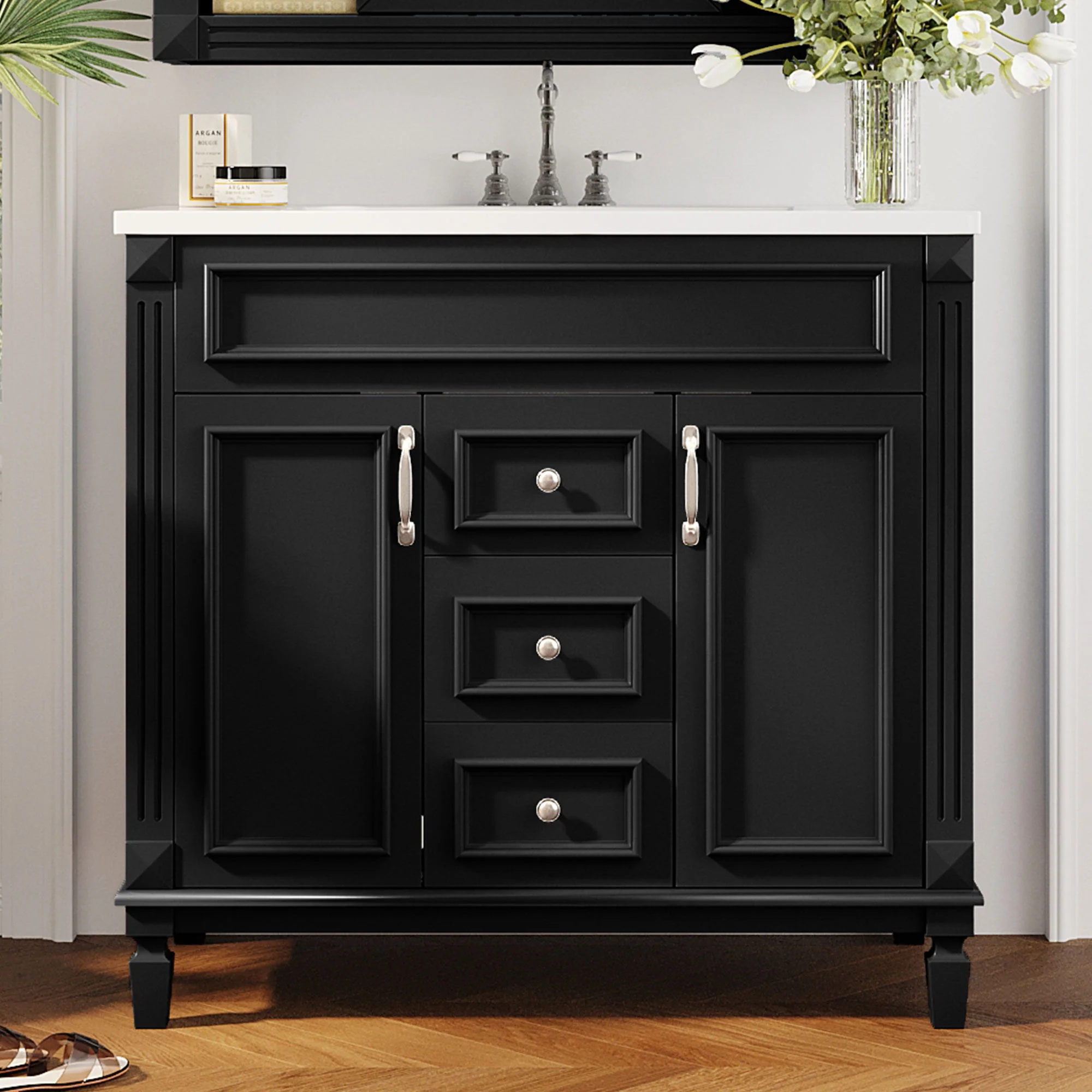 Bathroom Vanity With Top Sink, Basin On Cabinet With 2 Soft Closing Doors And 2 Drawers - Image 19