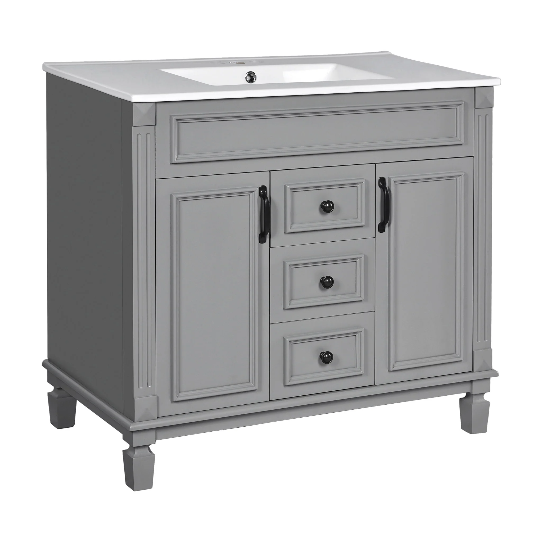 Bathroom Vanity With Top Sink, Basin On Cabinet With 2 Soft Closing Doors And 2 Drawers - Image 2