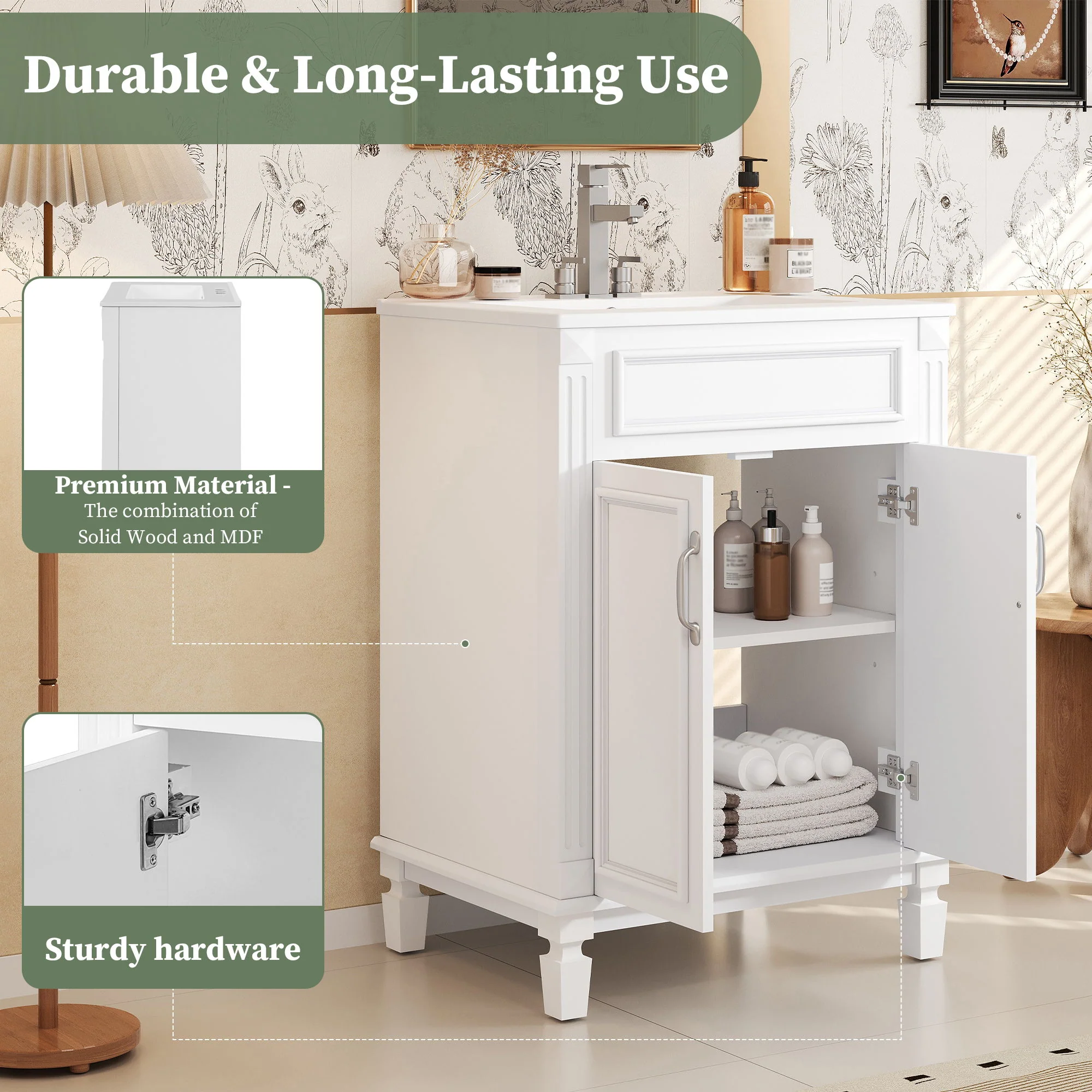 Bathroom Vanity With Top Sink, Cabinet With 2 Soft Closing Doors - Image 21