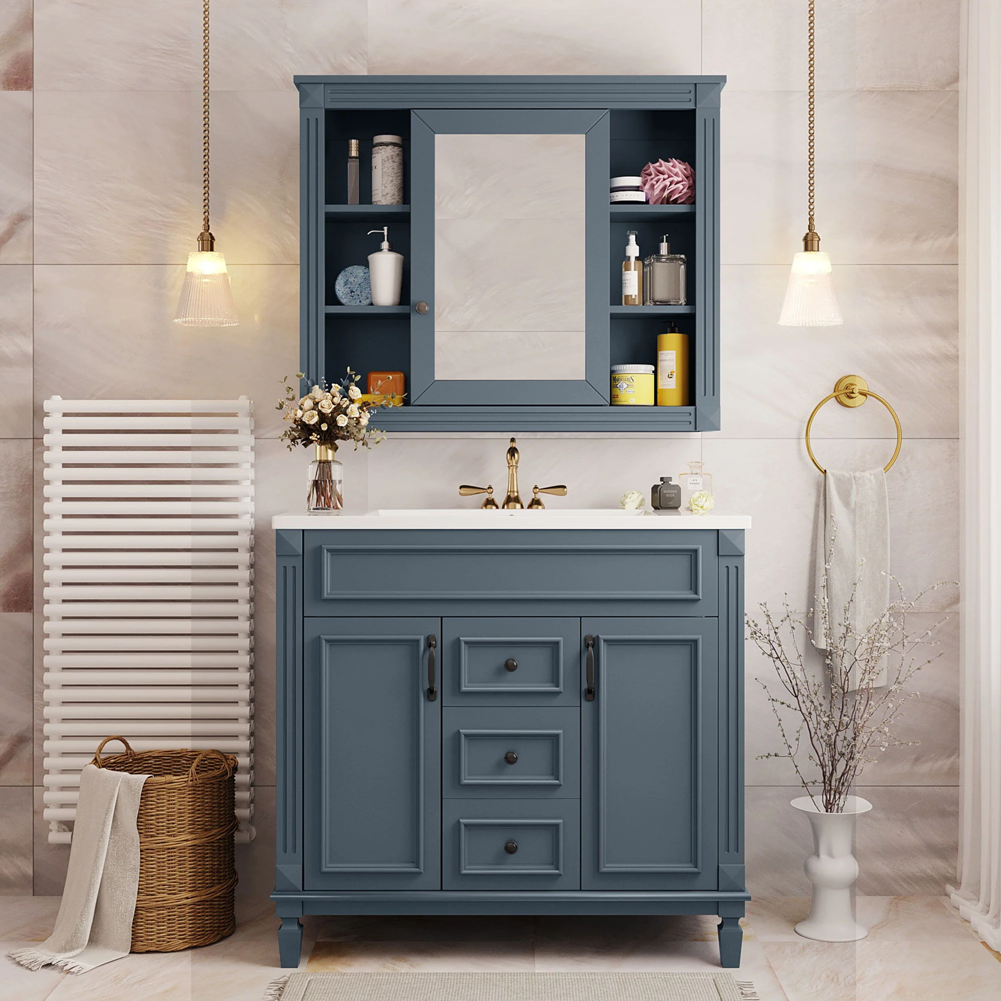 Bathroom Vanity With Top Sink, Mirror Cabinet, 2 Soft Closing Doors & 2 Drawers - Image 14