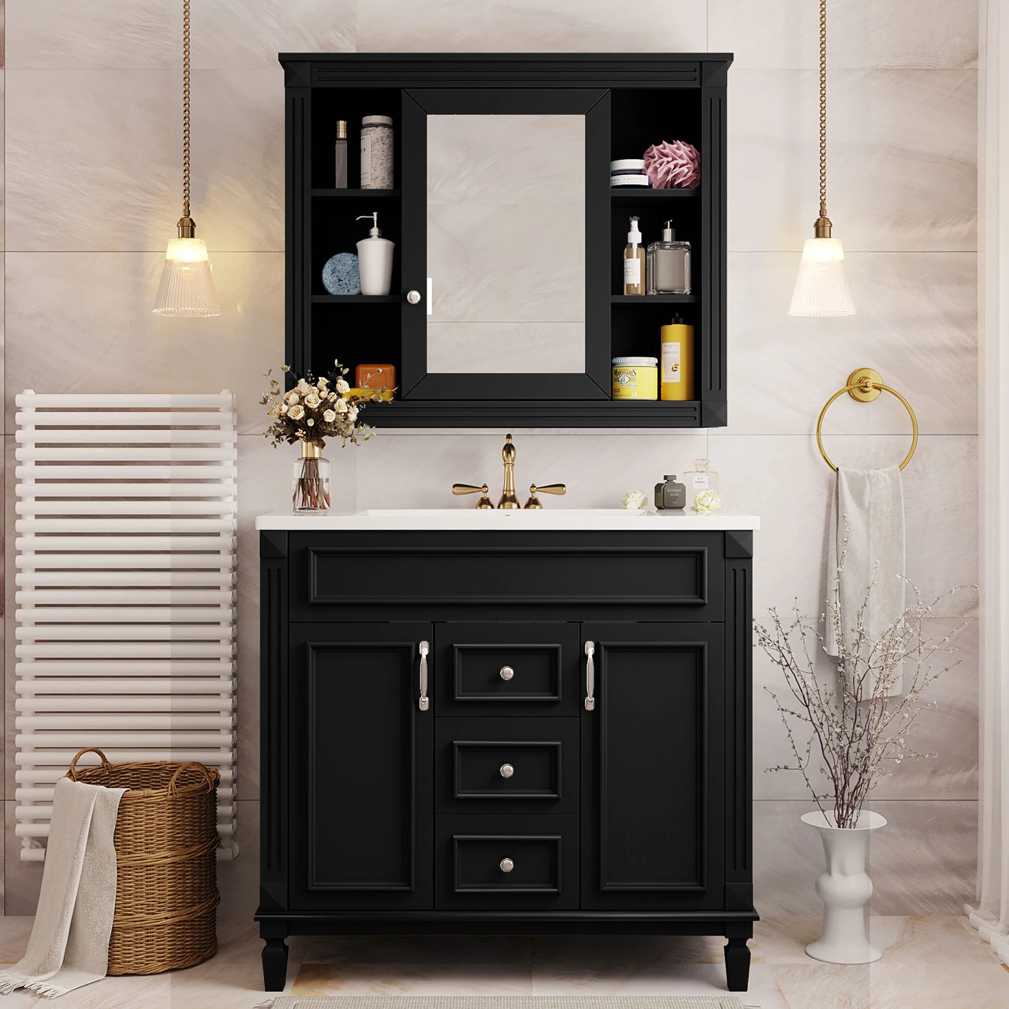 Bathroom Vanity With Top Sink, Mirror Cabinet, 2 Soft Closing Doors & 2 Drawers - Image 36
