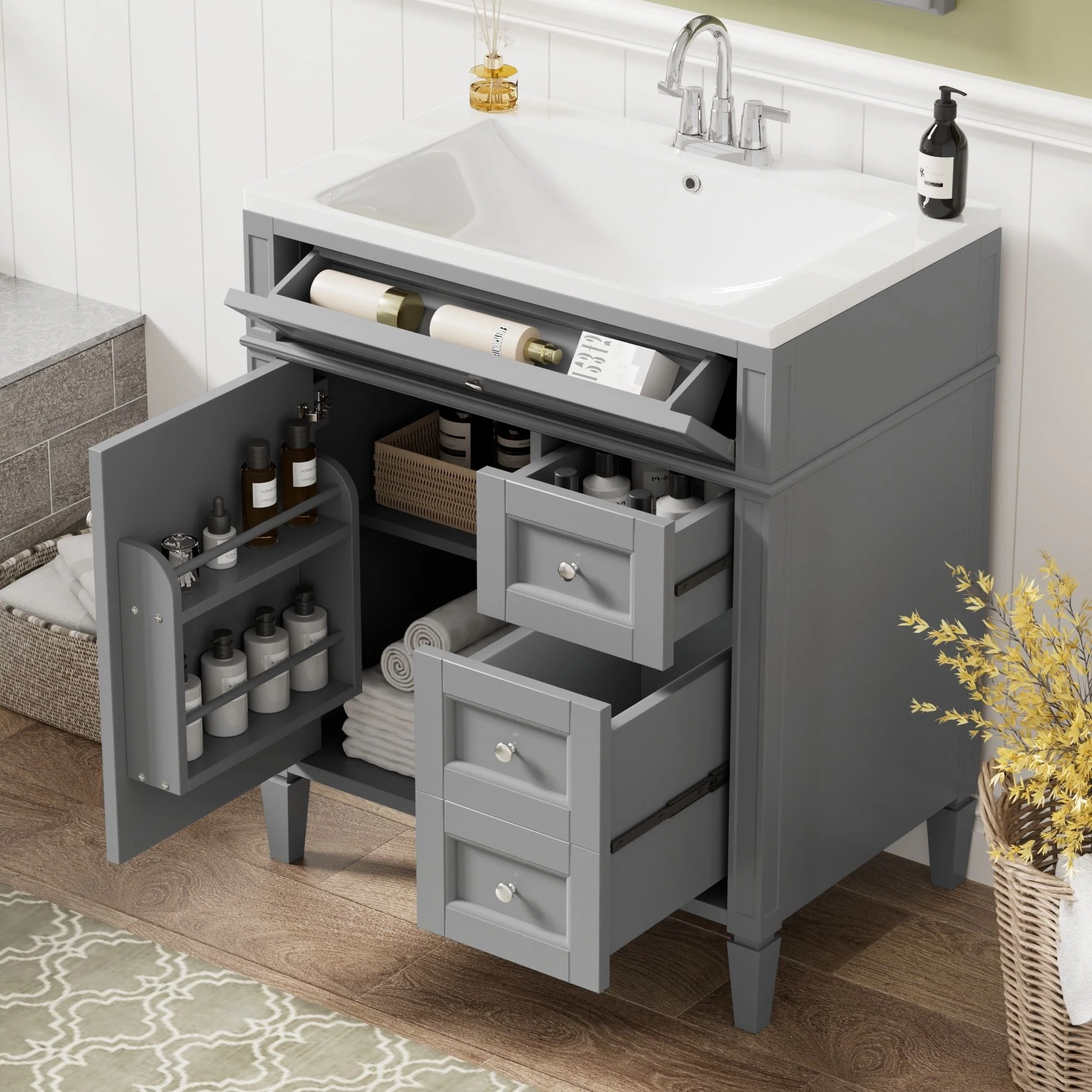 Bathroom Vanity With Top Sink, Storage Cabinet, 2 Drawers, Tip Out Drawer - Image 20