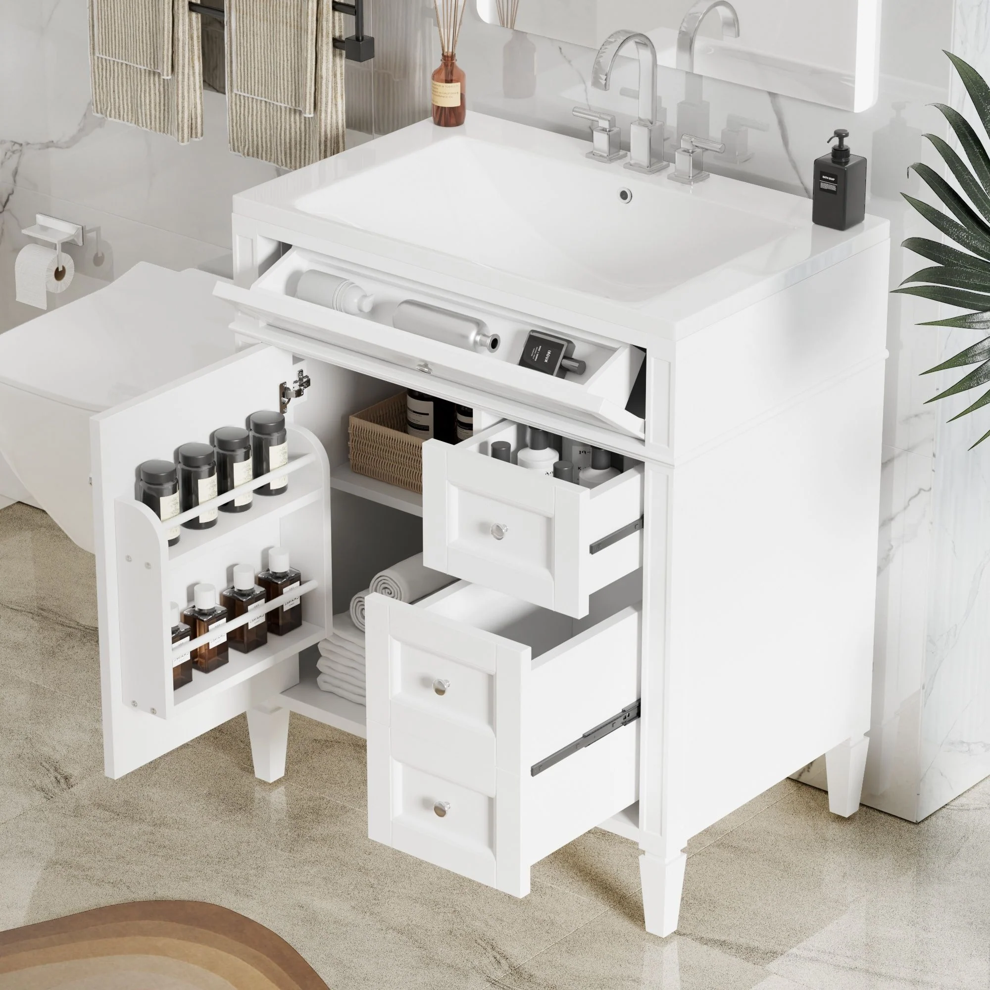 Bathroom Vanity With Top Sink, Storage Cabinet, 2 Drawers, Tip Out Drawer - Image 7