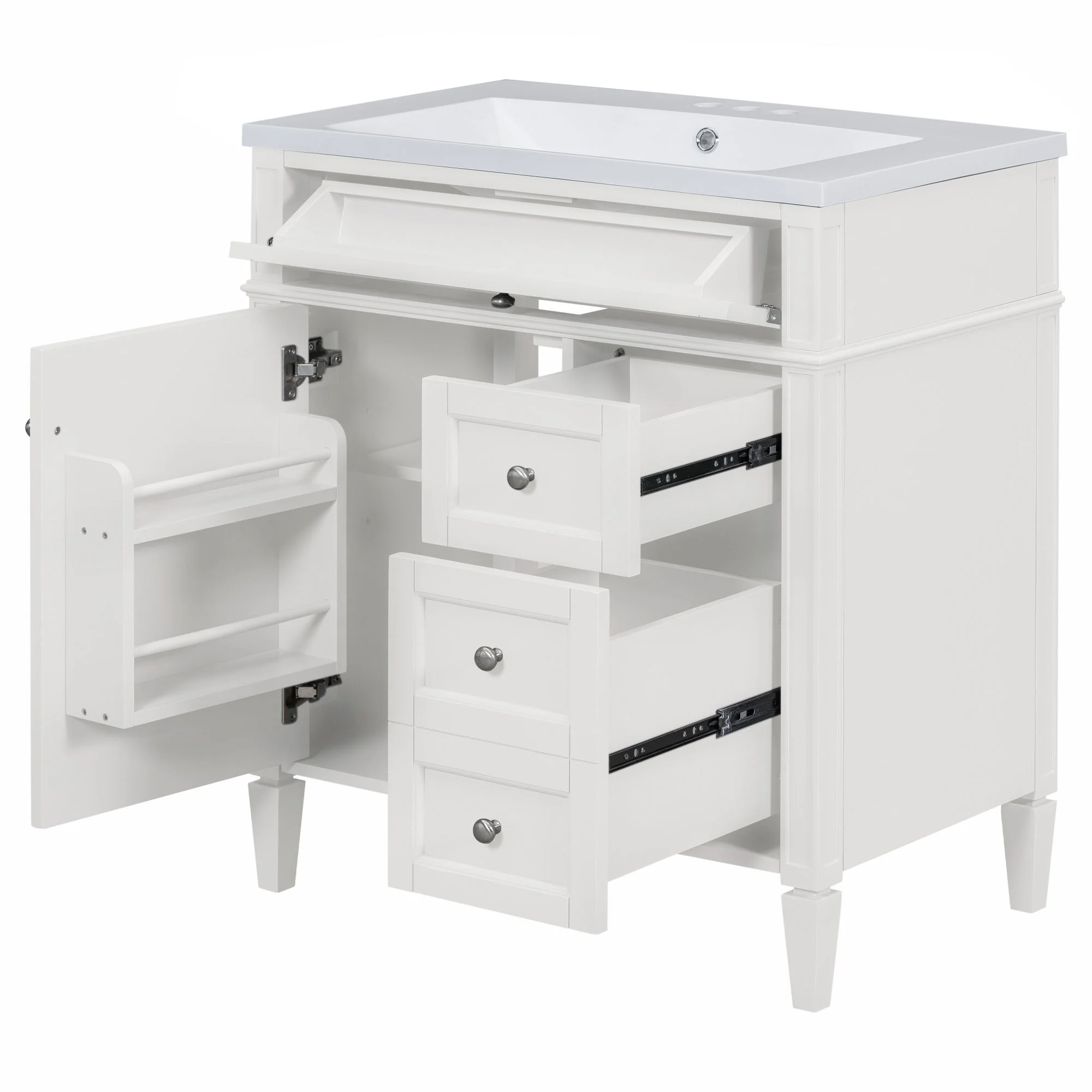 Bathroom Vanity With Top Sink, Storage Cabinet With 2 Drawers And Tip Out Drawer, Freestanding Set With Mirror Cabinet - Image 2