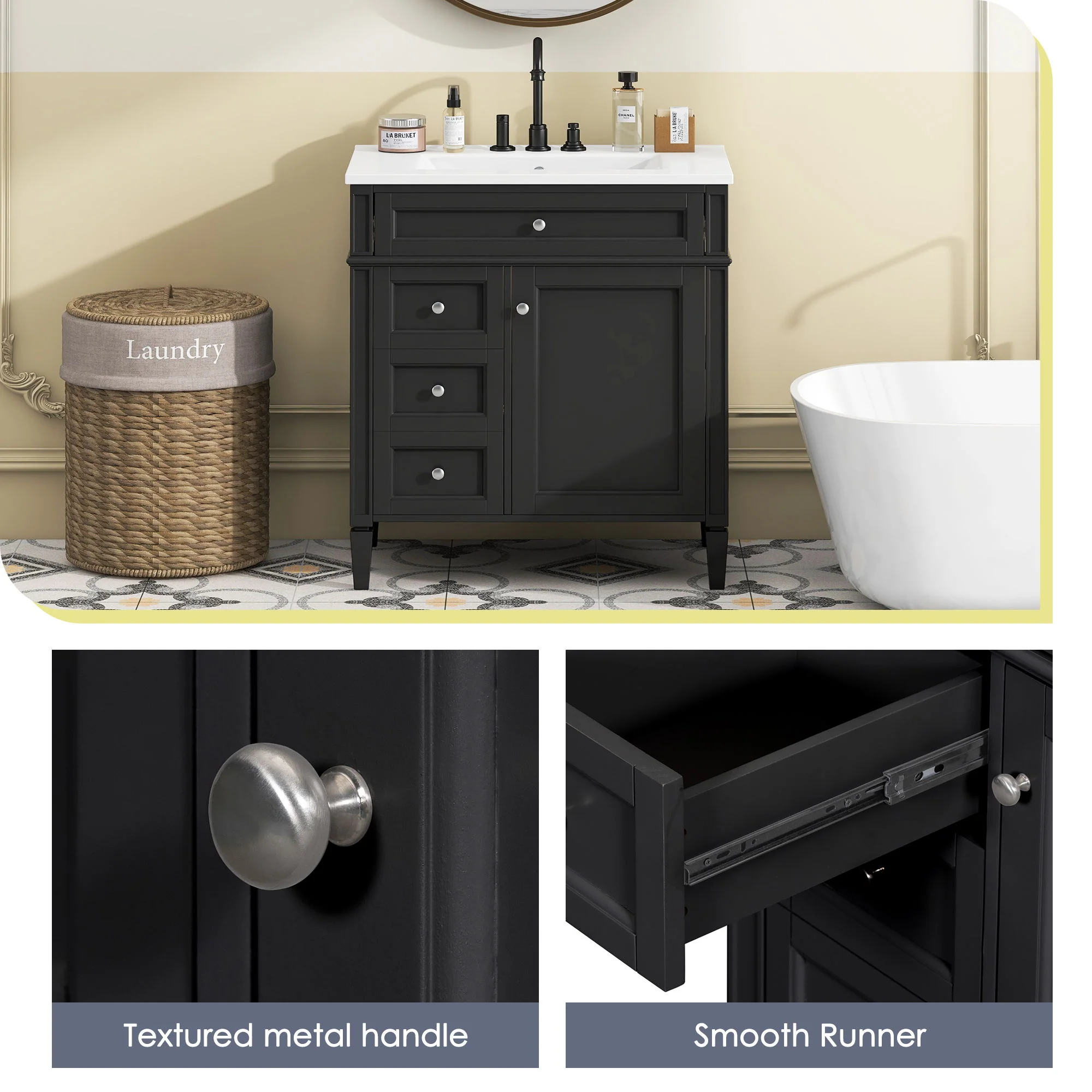 Bathroom Vanity With Top Sink, Storage Cabinet With 2 Drawers, Tip Out Drawer - Image 12