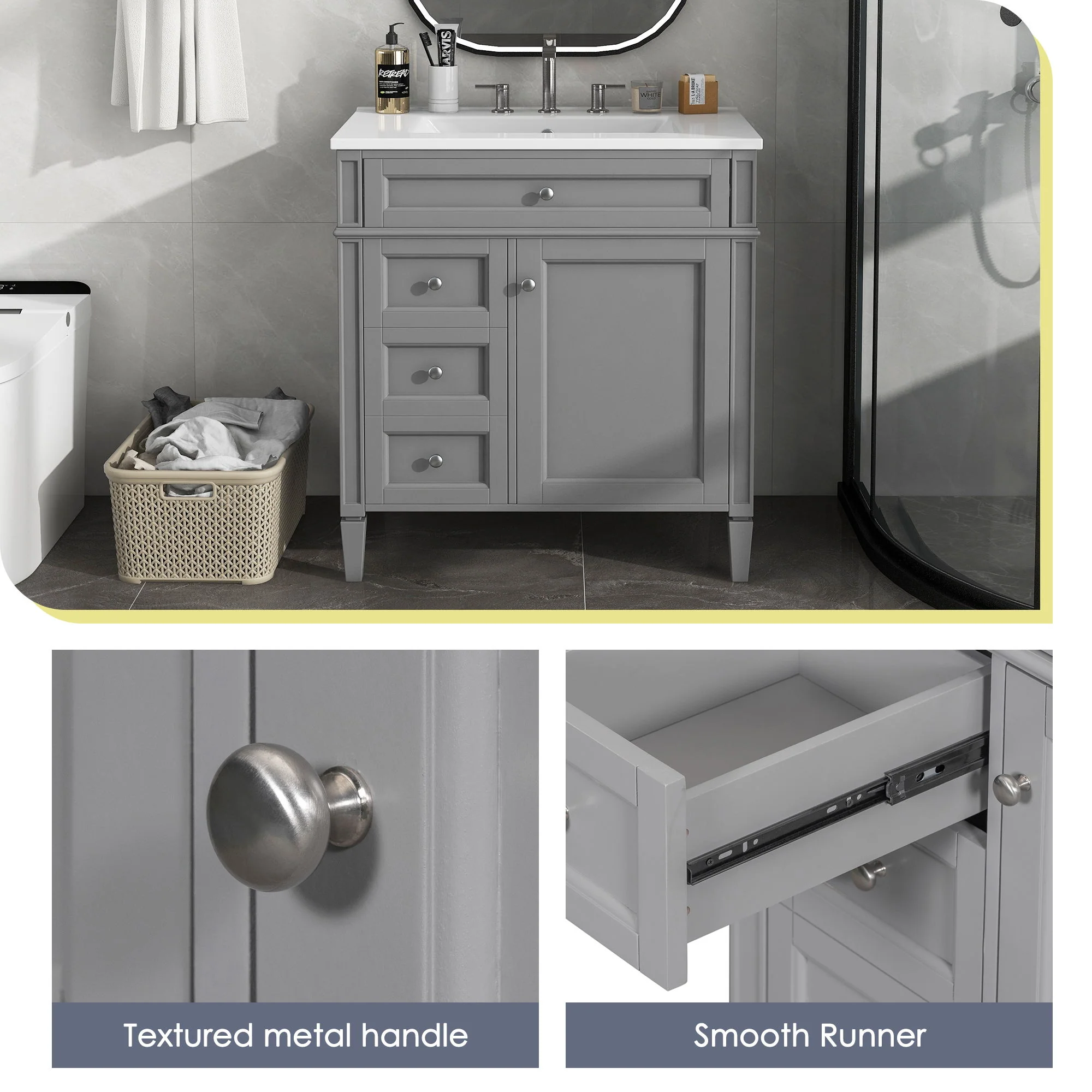 Bathroom Vanity With Top Sink, Storage Cabinet With 2 Drawers, Tip Out Drawer - Image 23