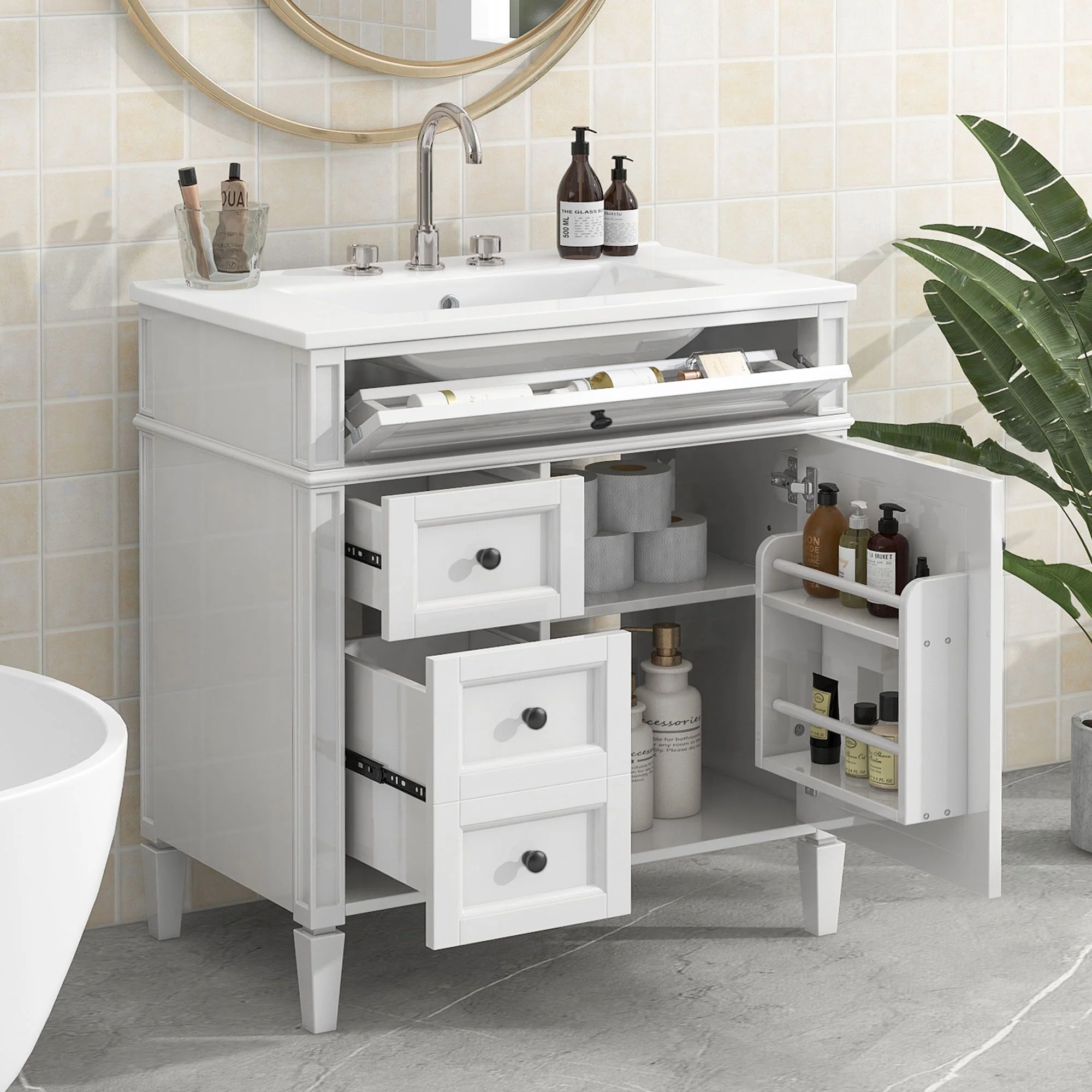 Bathroom Vanity With Top Sink, Storage Cabinet With 2 Drawers, Tip Out Drawer - Image 43