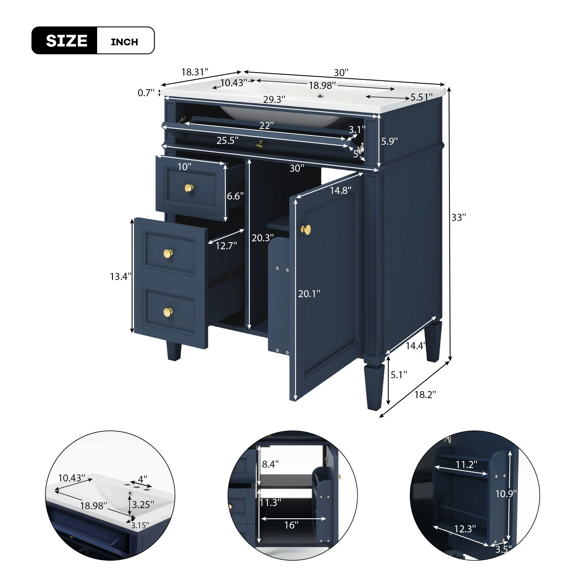 Bathroom Vanity With Top Sink, Storage Cabinet With 2 Drawers, Tip Out Drawer - Image 44