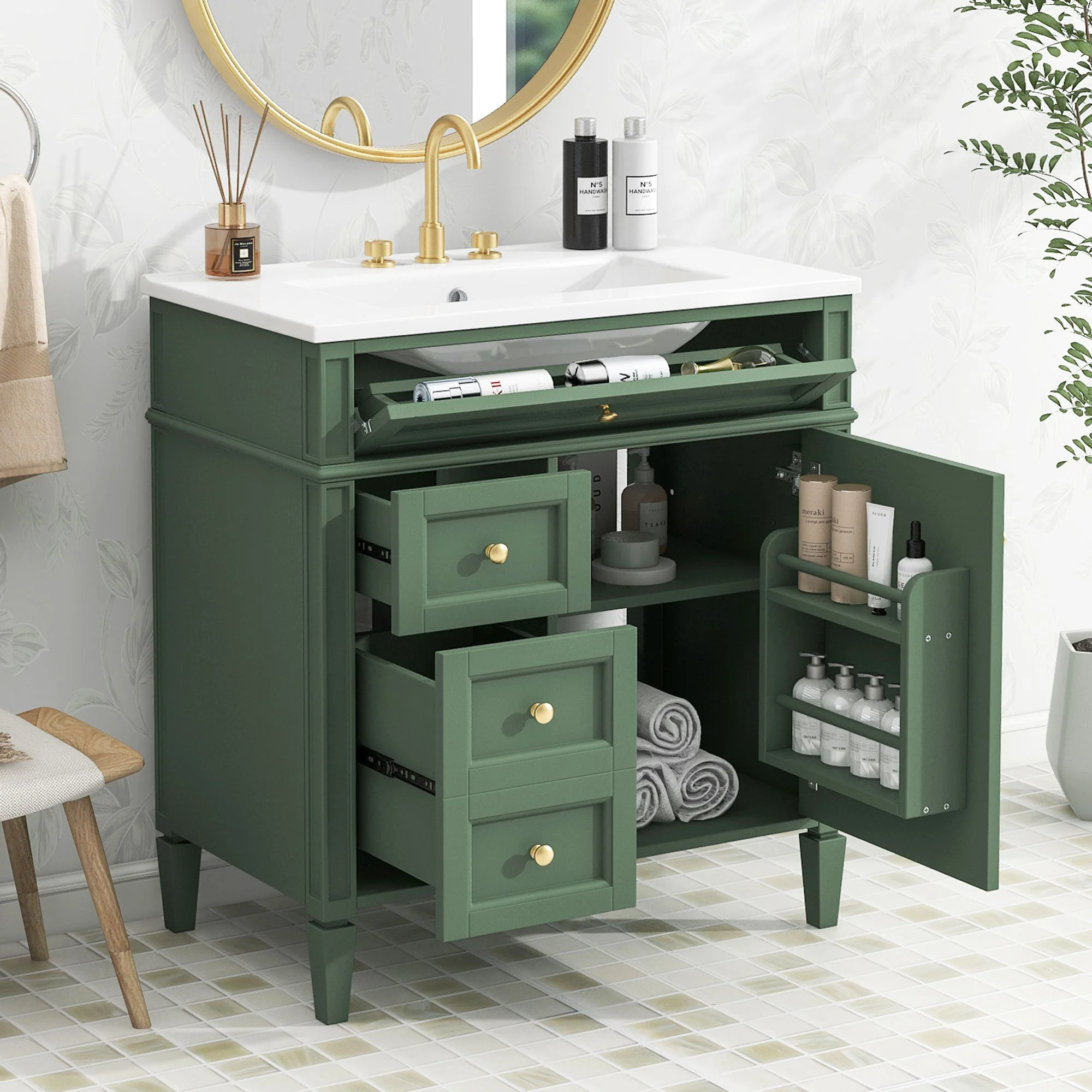 Bathroom Vanity With Top Sink, Storage Cabinet With 2 Drawers, Tip Out Drawer - Image 6
