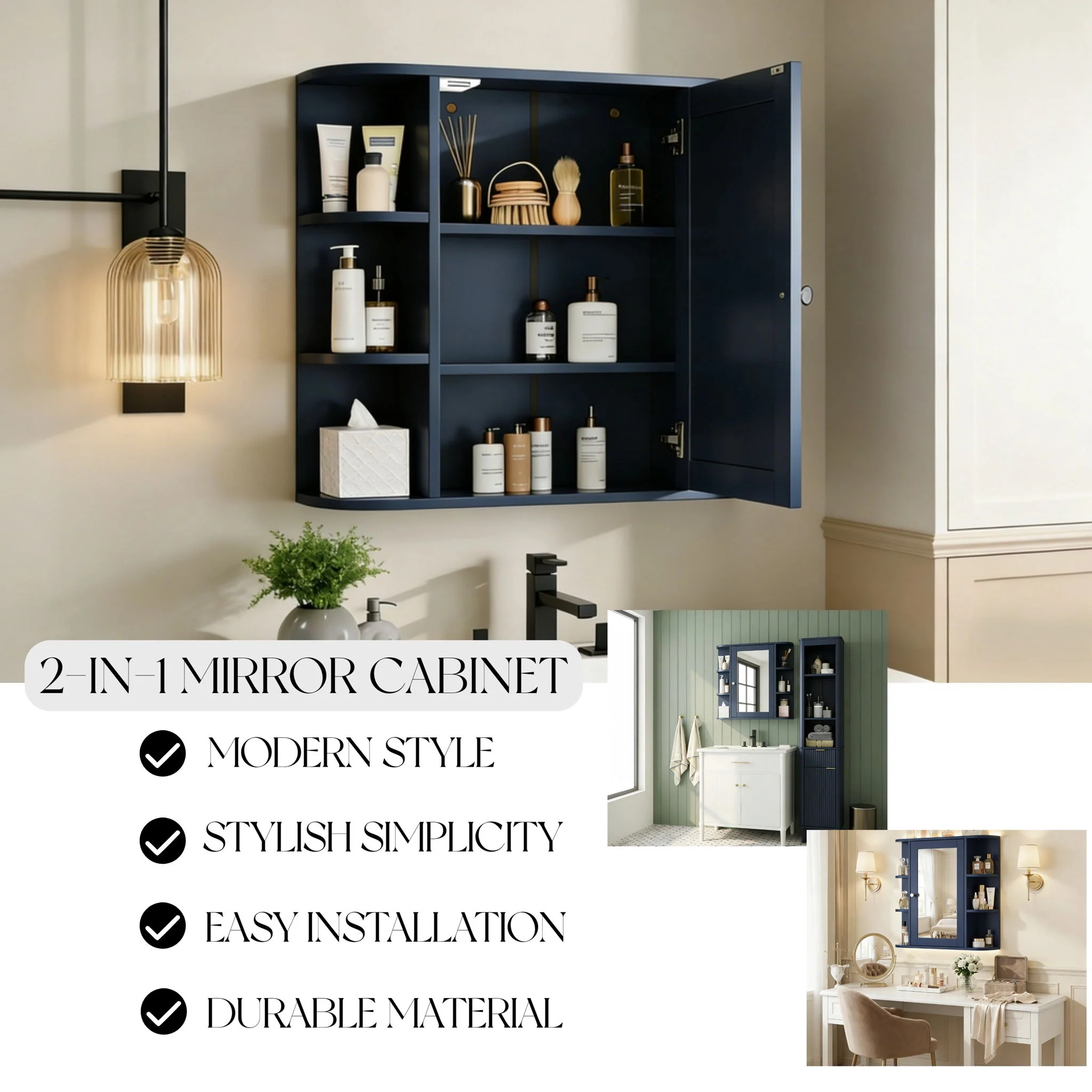 Bathroom Wall Storage Cabinet With Mirror And Adjustable Shelf, 6 Open Shelves - Image 8