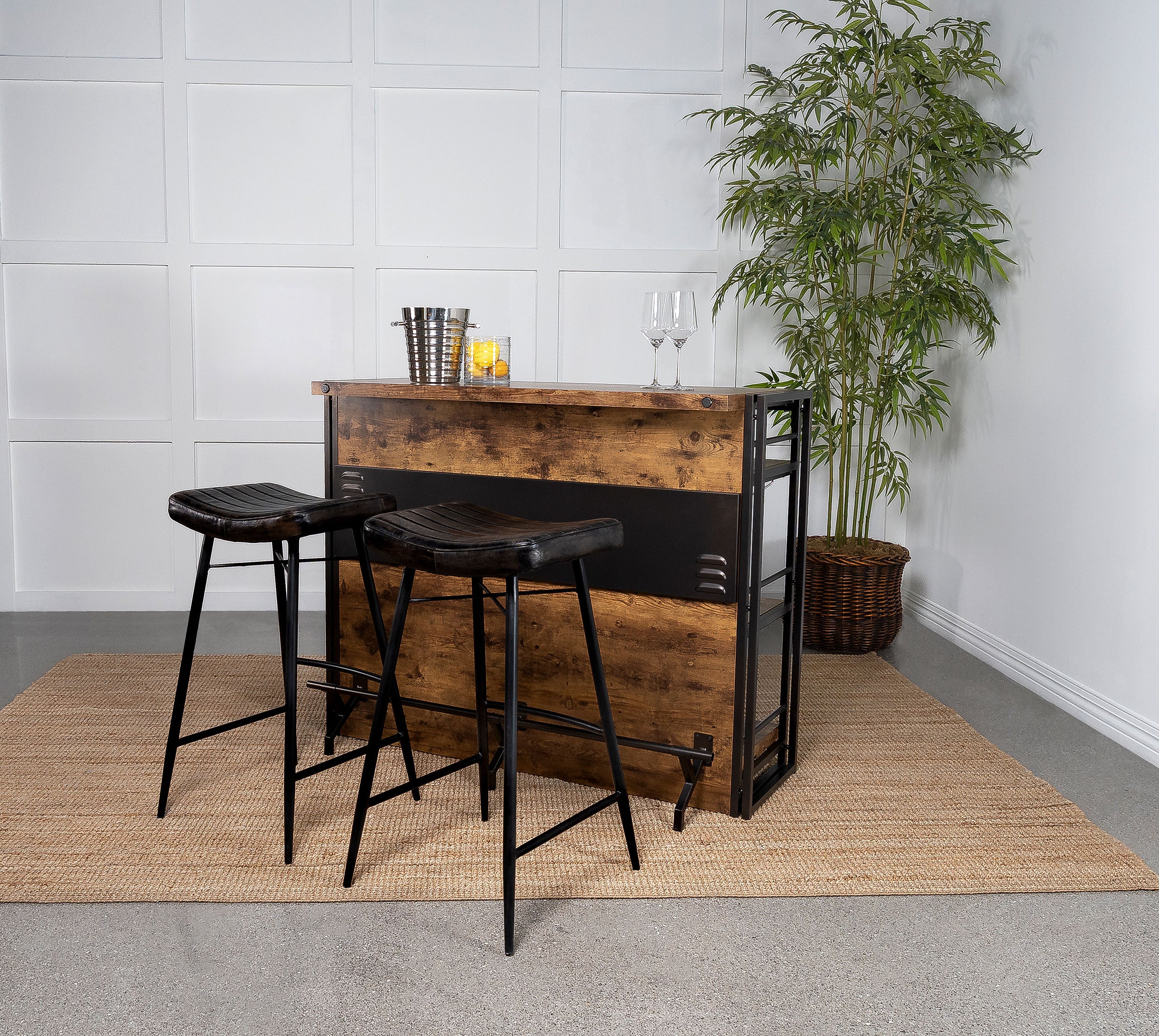 Bayu Leather Upholstered Bar Stool, Antique Espresso (Set of 2) - Image 6