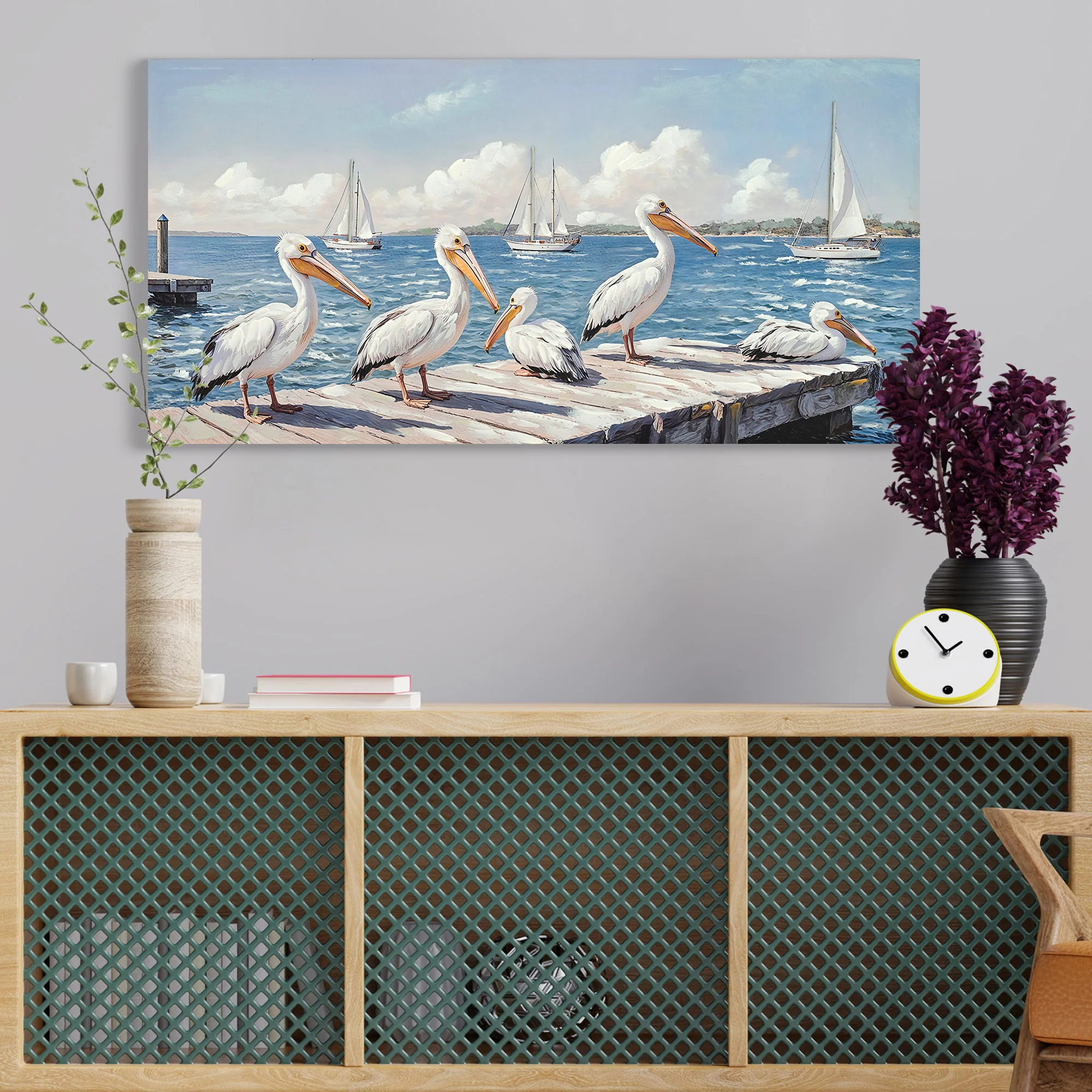 Beach Wall Art Large Ocean Seagull Canvas Pictures For Living Room - Ivory / Navy - Image 3
