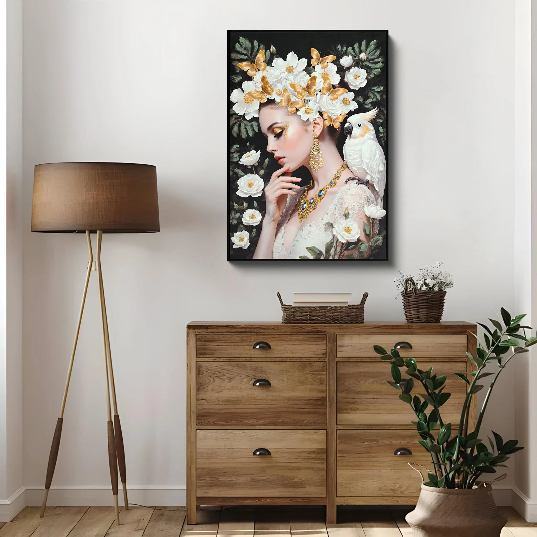 Beauty Posters Beauty Lady Wall Art And Floral Canvas Artwork For Living Room - Ivory / Gold - Image 3