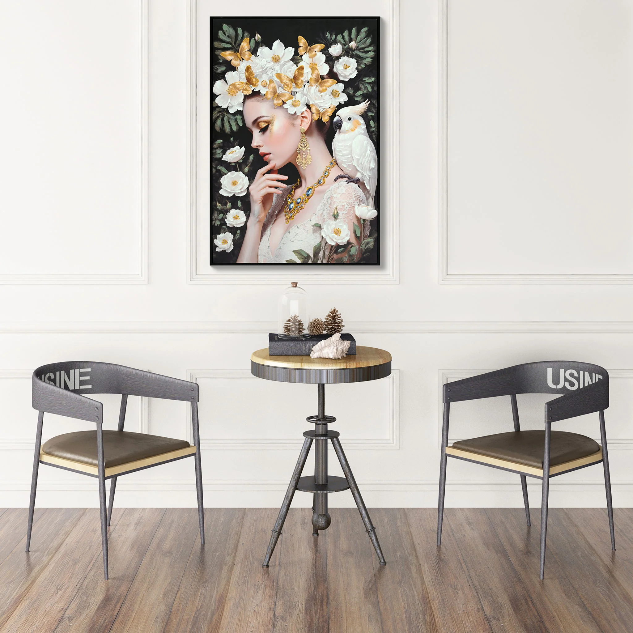 Beauty Posters Beauty Lady Wall Art And Floral Canvas Artwork For Living Room - Ivory / Gold - Image 5