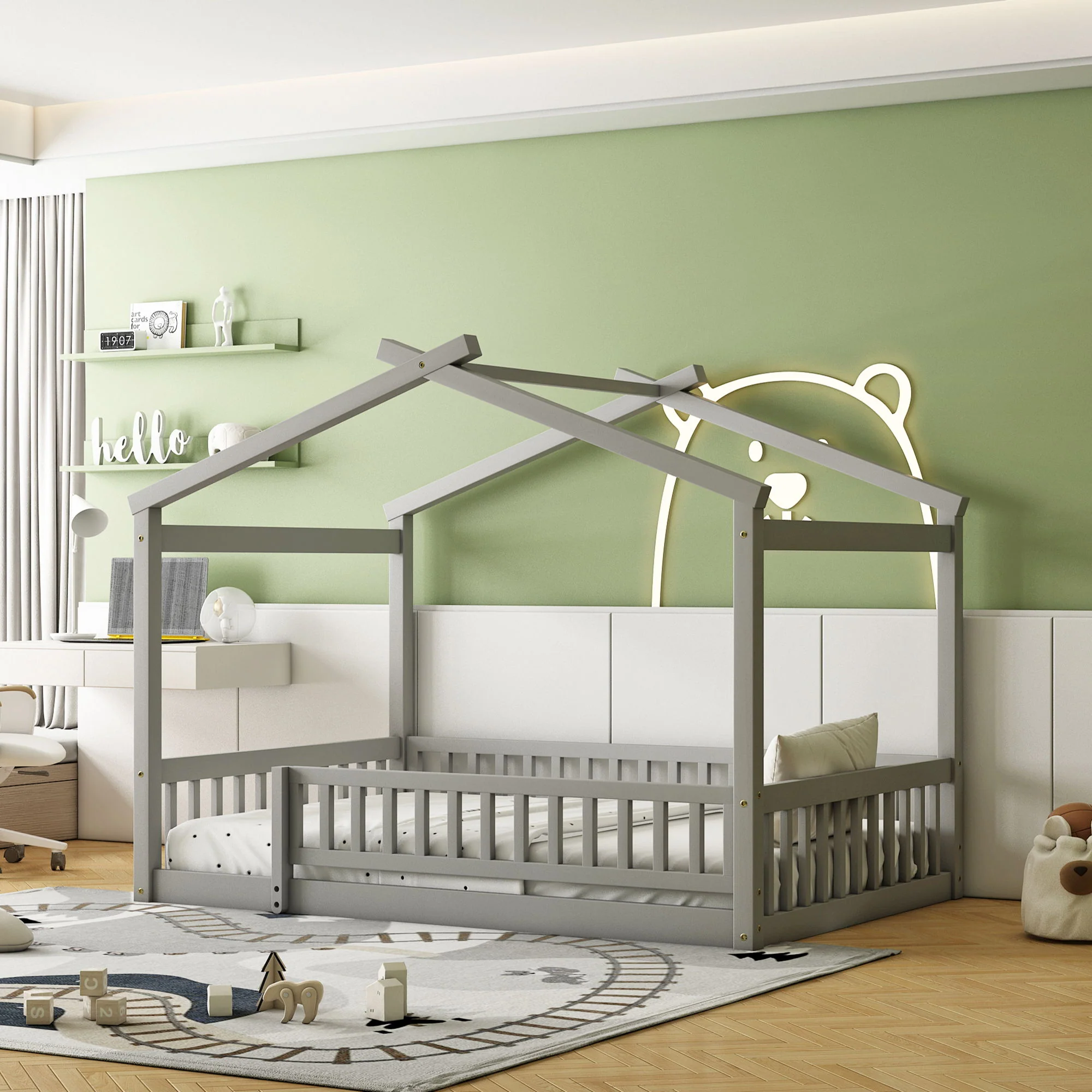 Bed House Bed Frame With Fence - Image 3