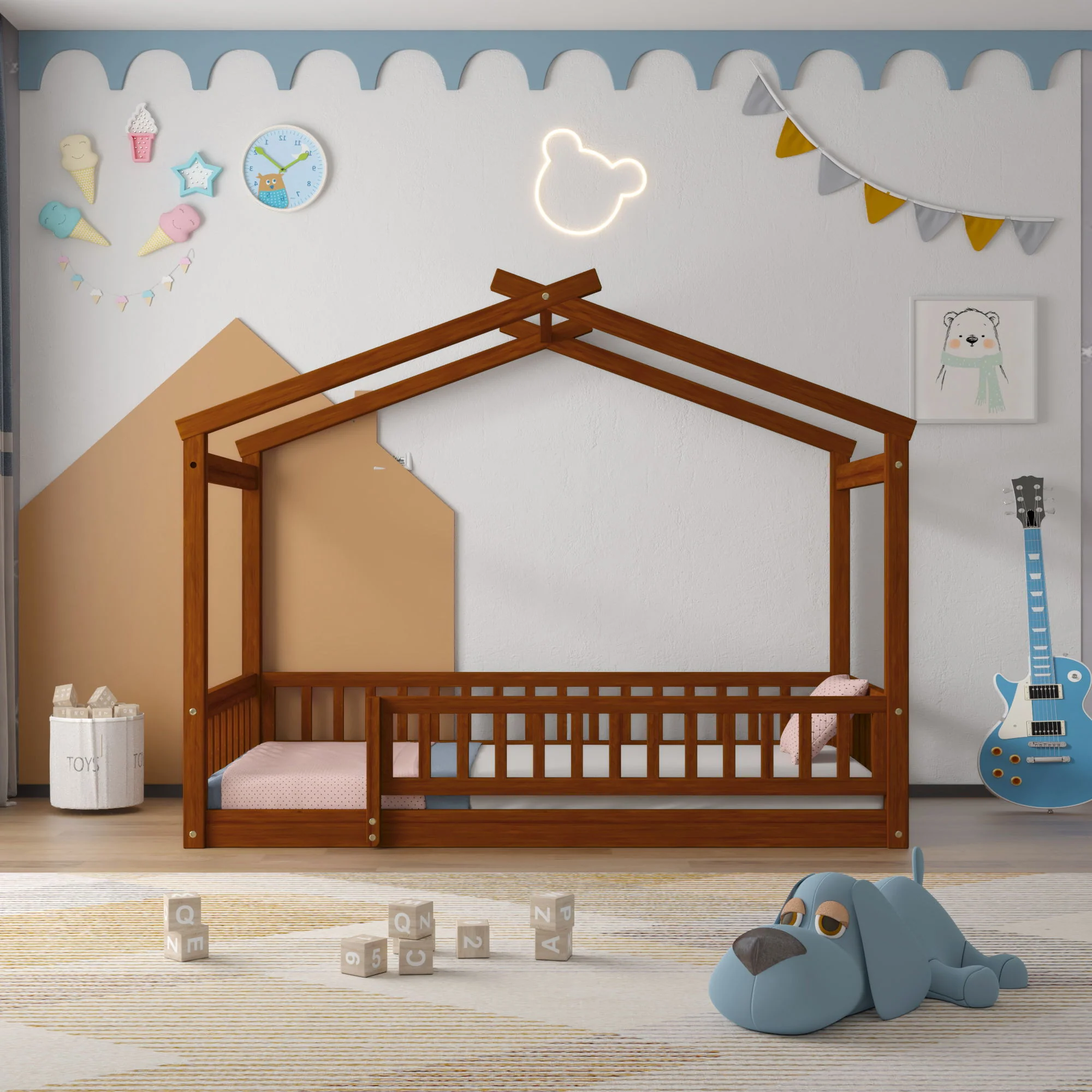 Bed House Bed Frame With Fence - Image 8