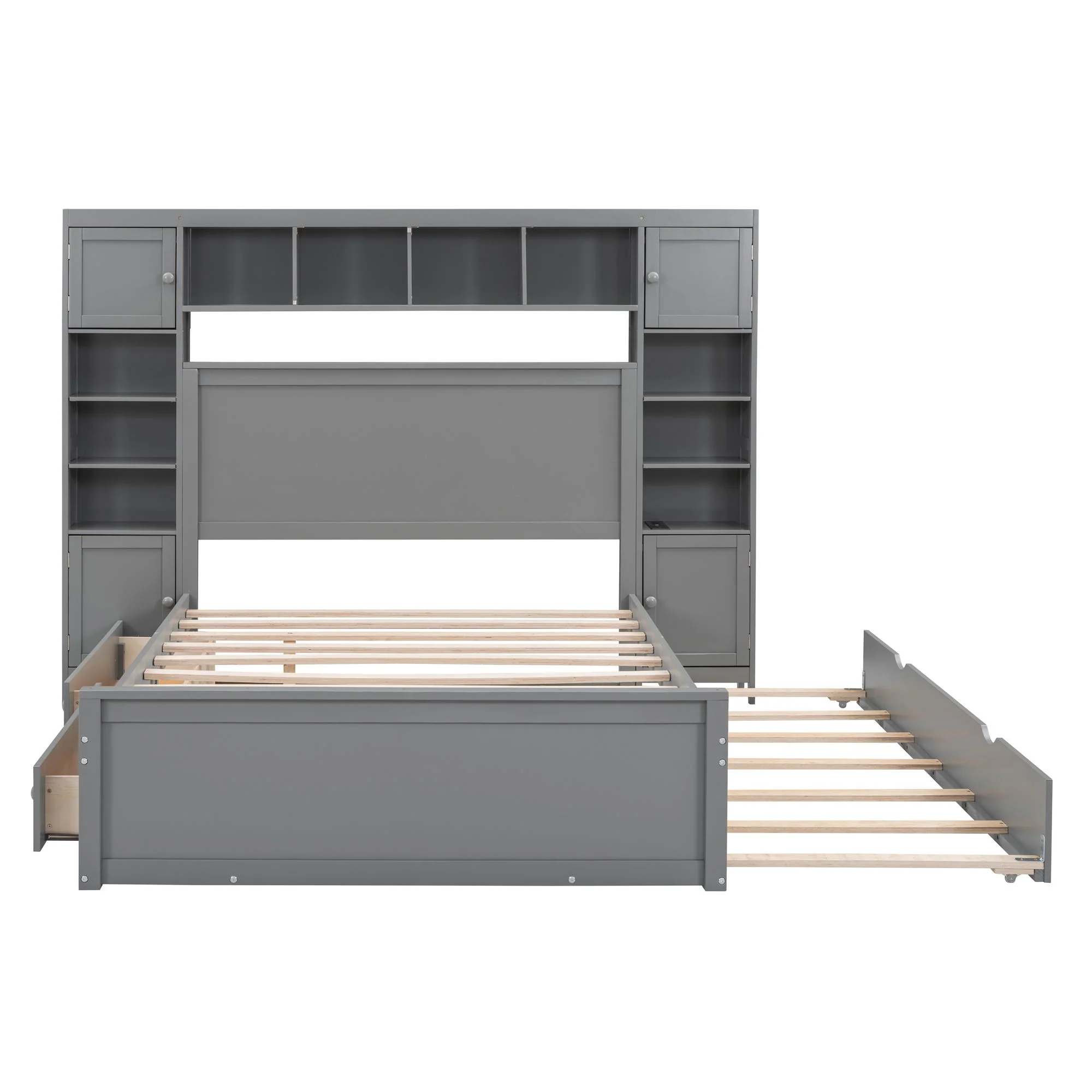 Bed With All In One Cabinet, Shelf And Sockets, Trundle - Image 10