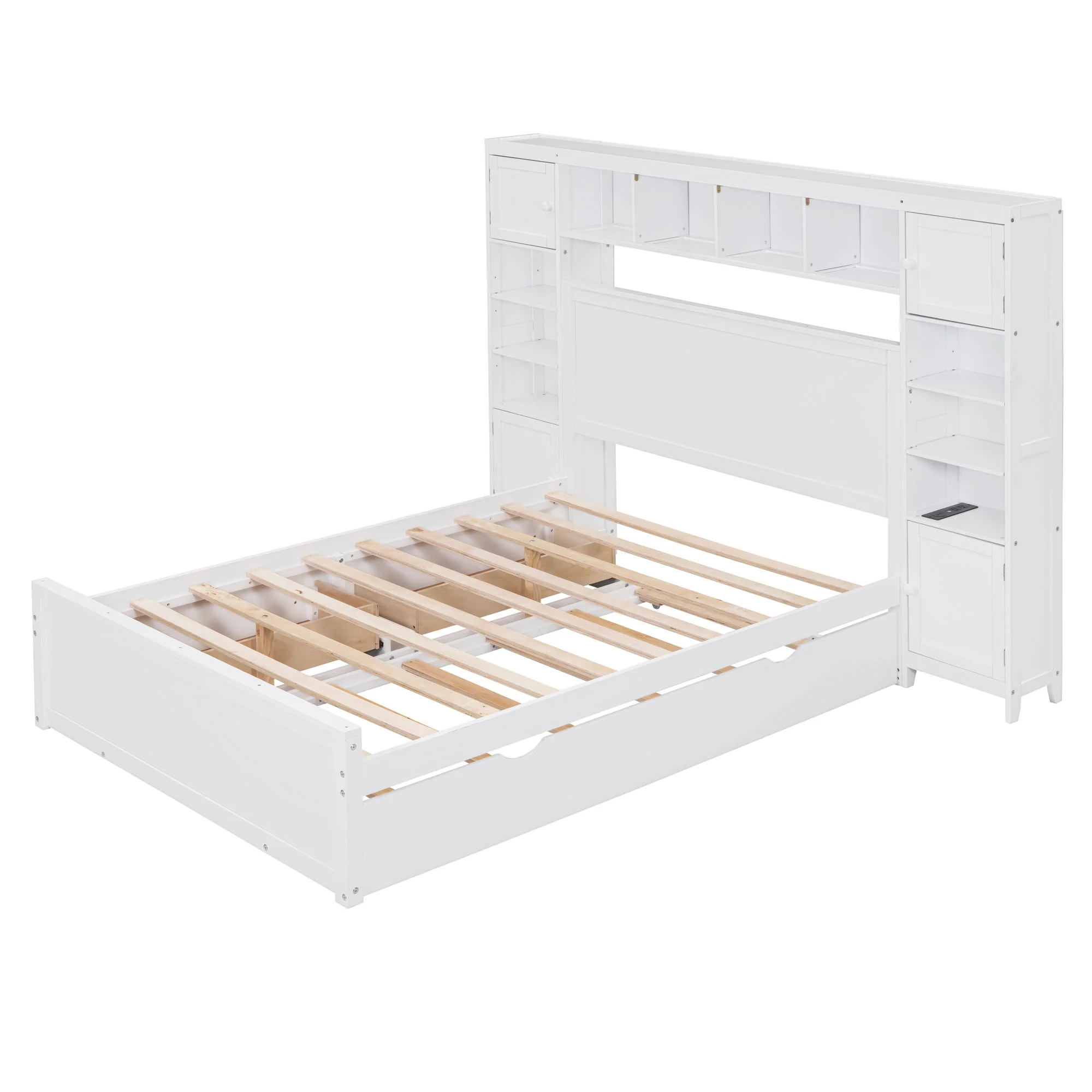 Bed With All In One Cabinet, Shelf And Sockets, Trundle - Image 14