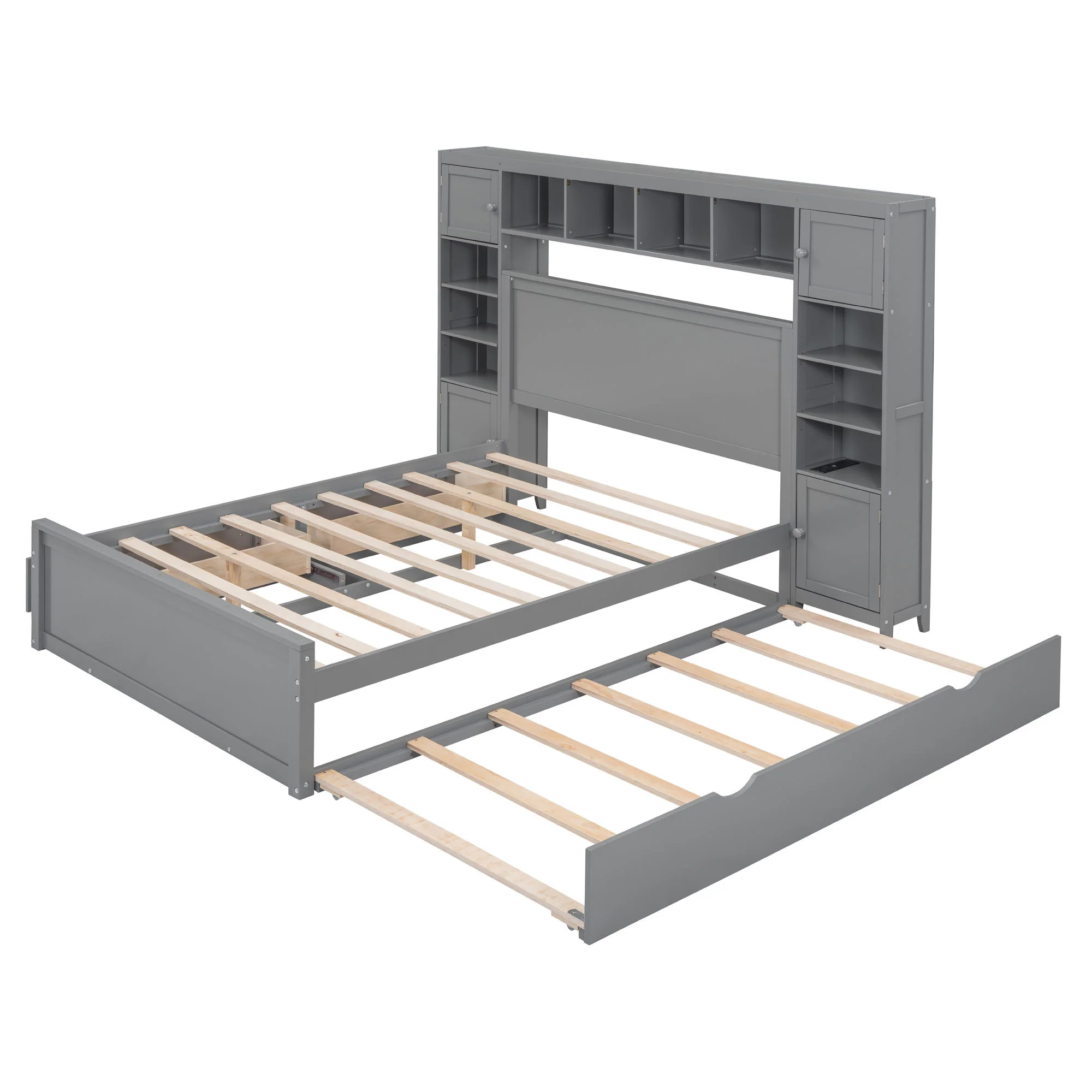 Bed With All In One Cabinet, Shelf And Sockets, Trundle - Image 15