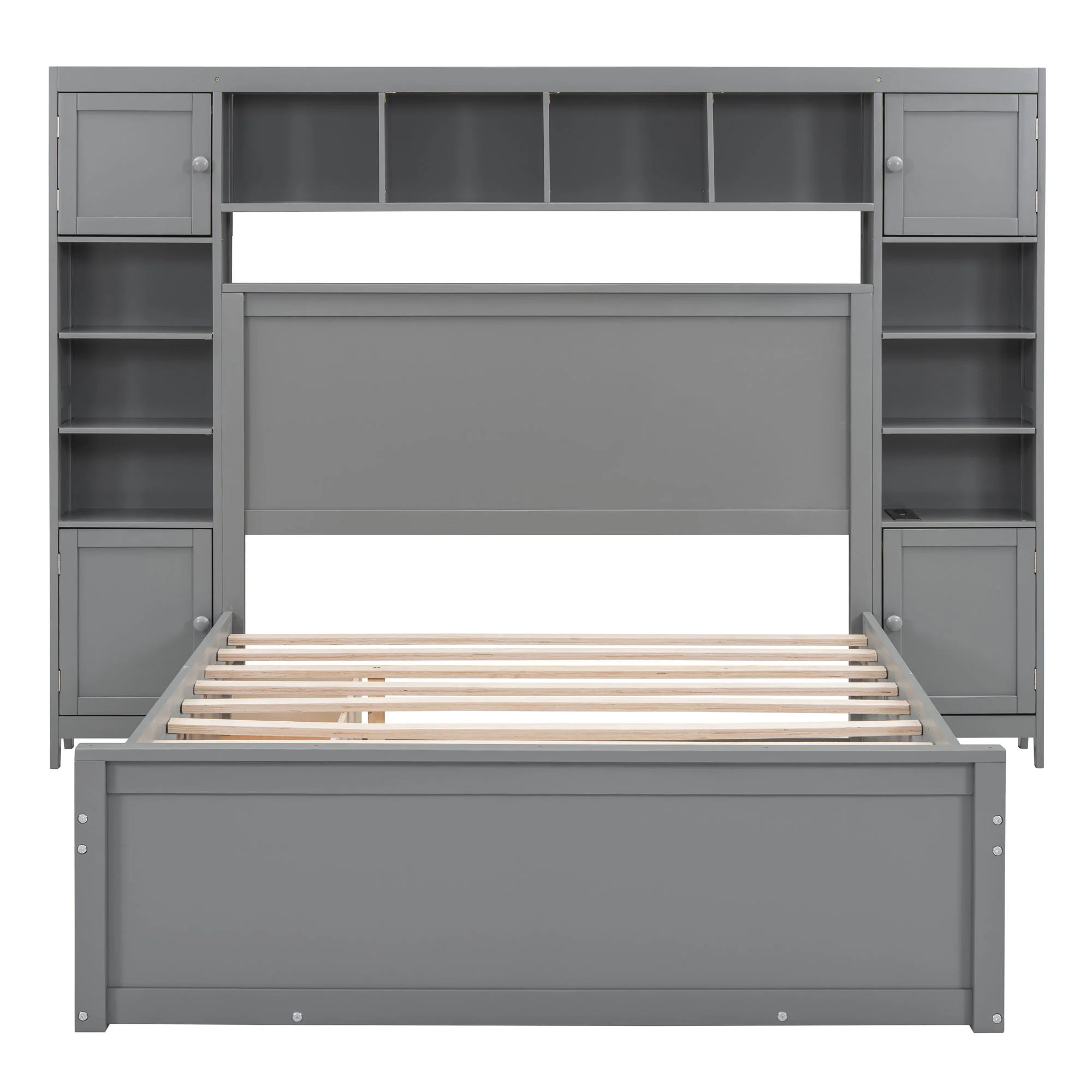Bed With All In One Cabinet, Shelf And Sockets, Trundle - Image 16