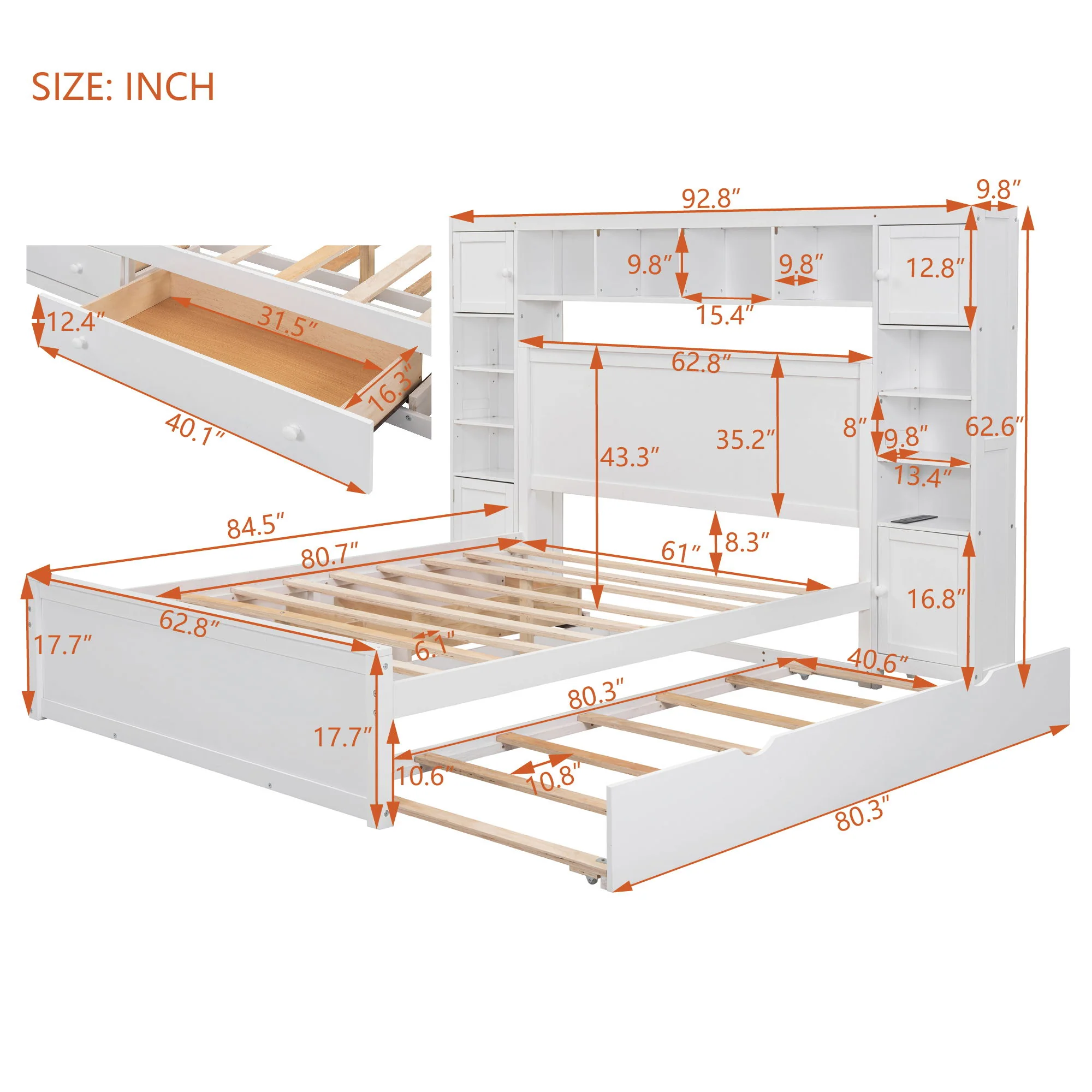 Bed With All In One Cabinet, Shelf And Sockets, Twin Long Trundle - Image 24