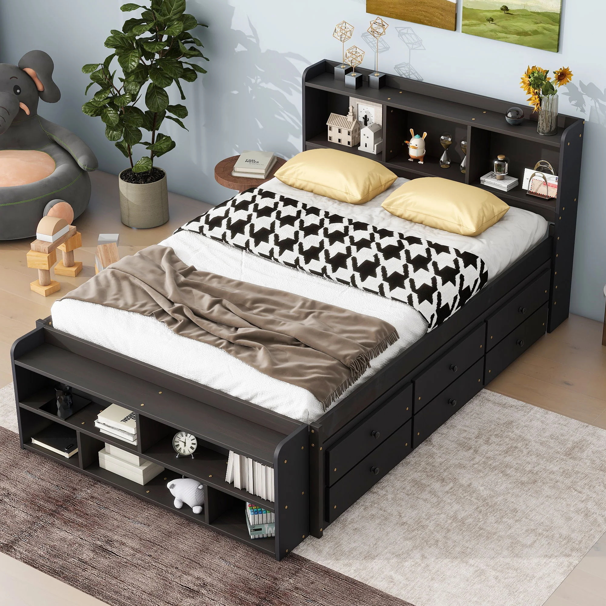 Bed With Bookcase Headboard, Under Bed Storage Drawers And Bed End Storage Case - Image 25