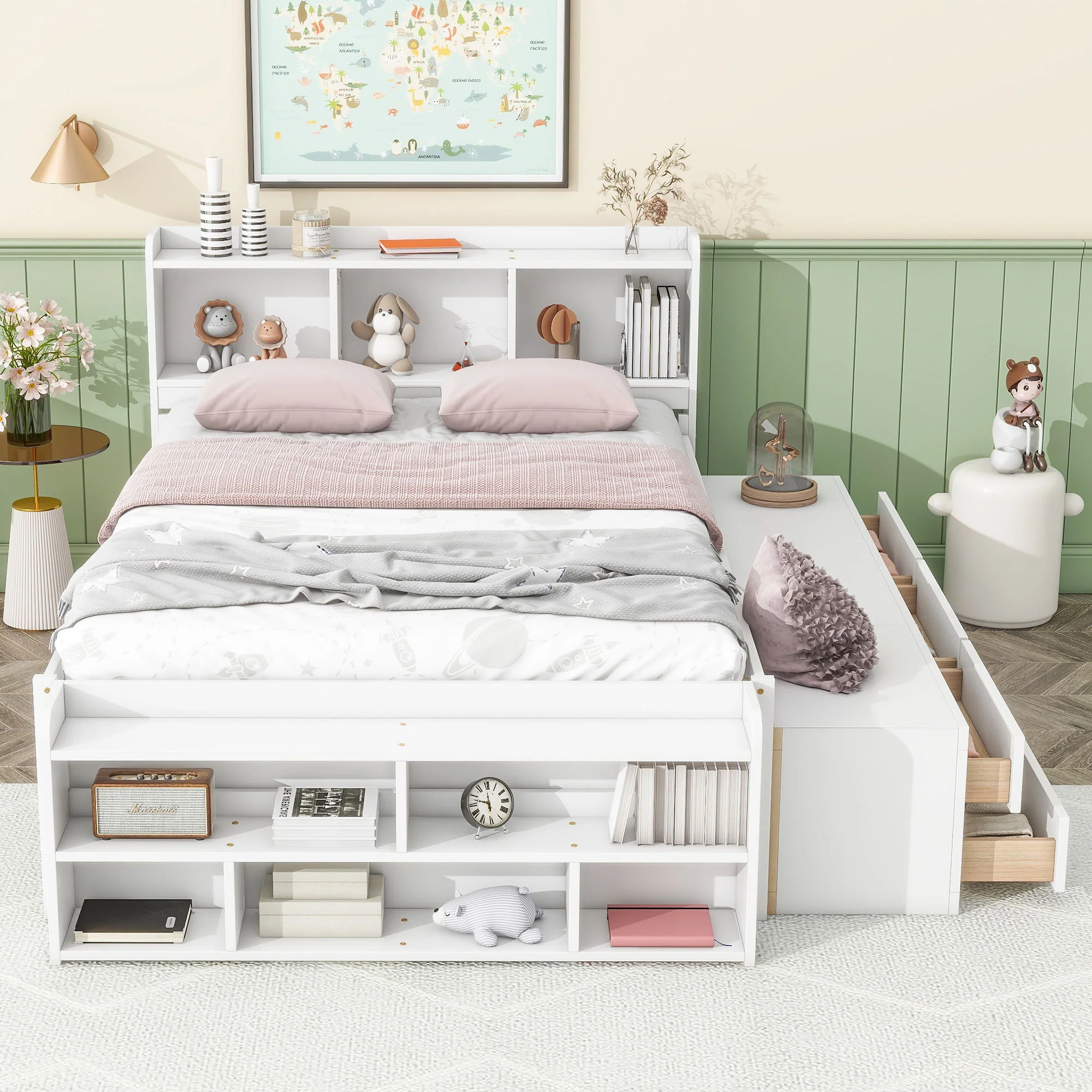 Bed With Bookcase Headboard, Under Bed Storage Drawers And Bed End Storage Case - Image 6