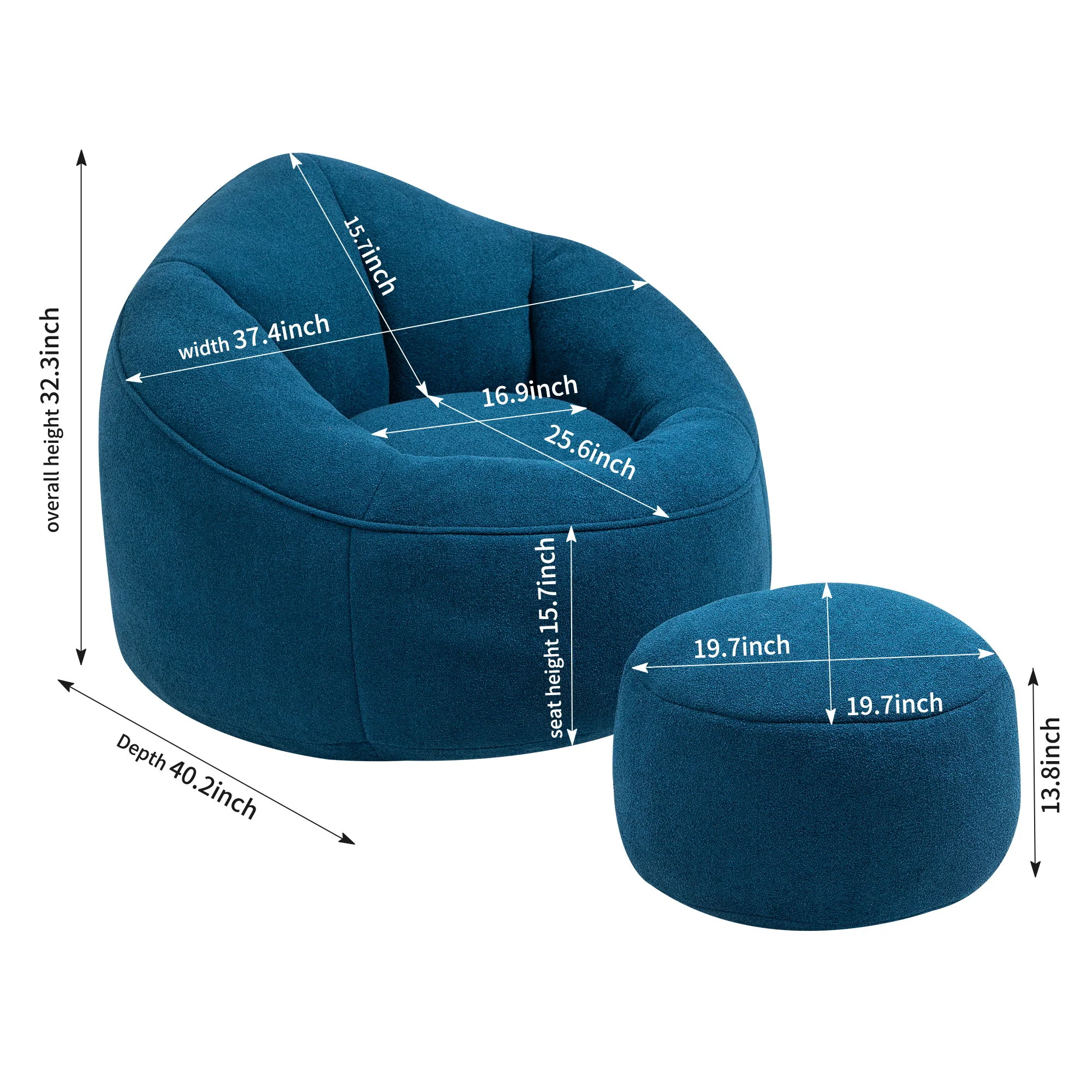 Bedding Bean Bag Sofa Chair High Pressure Foam With Footrest - Image 10