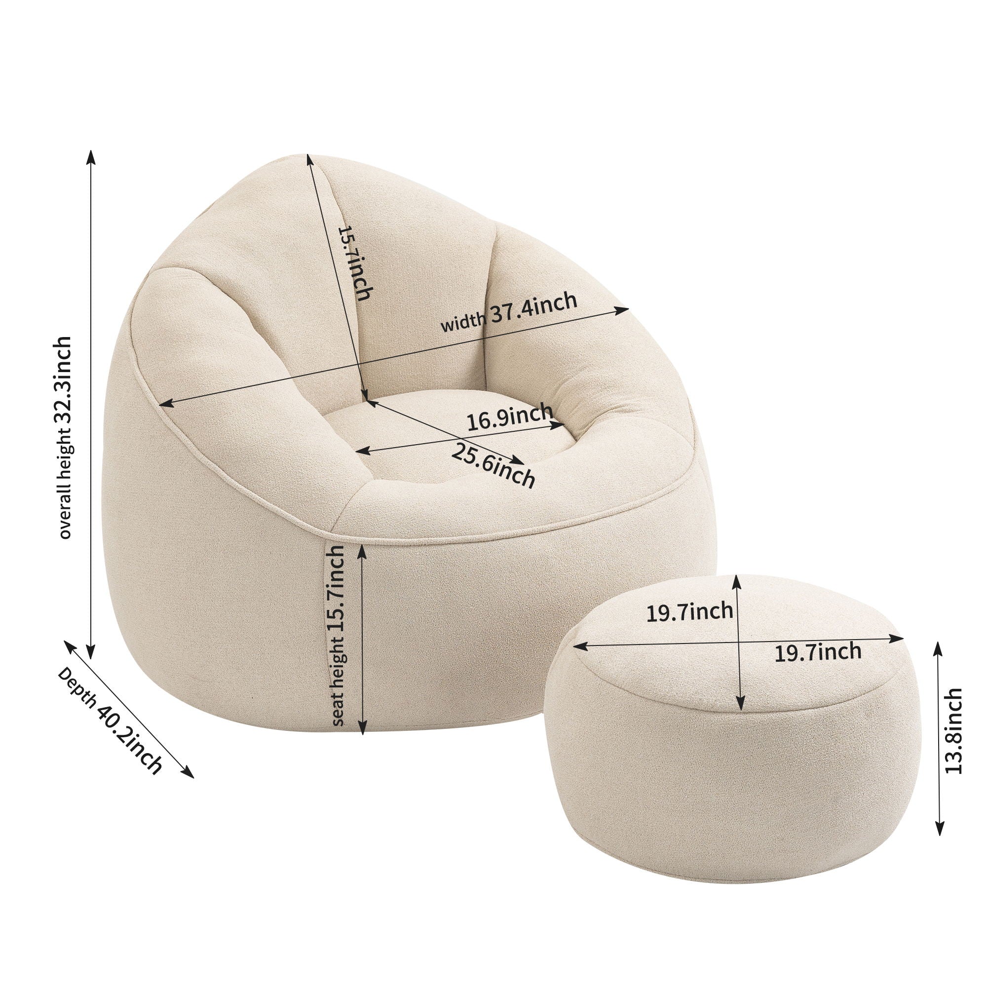 Bedding Bean Bag Sofa Chair High Pressure Foam With Footrest - Image 24