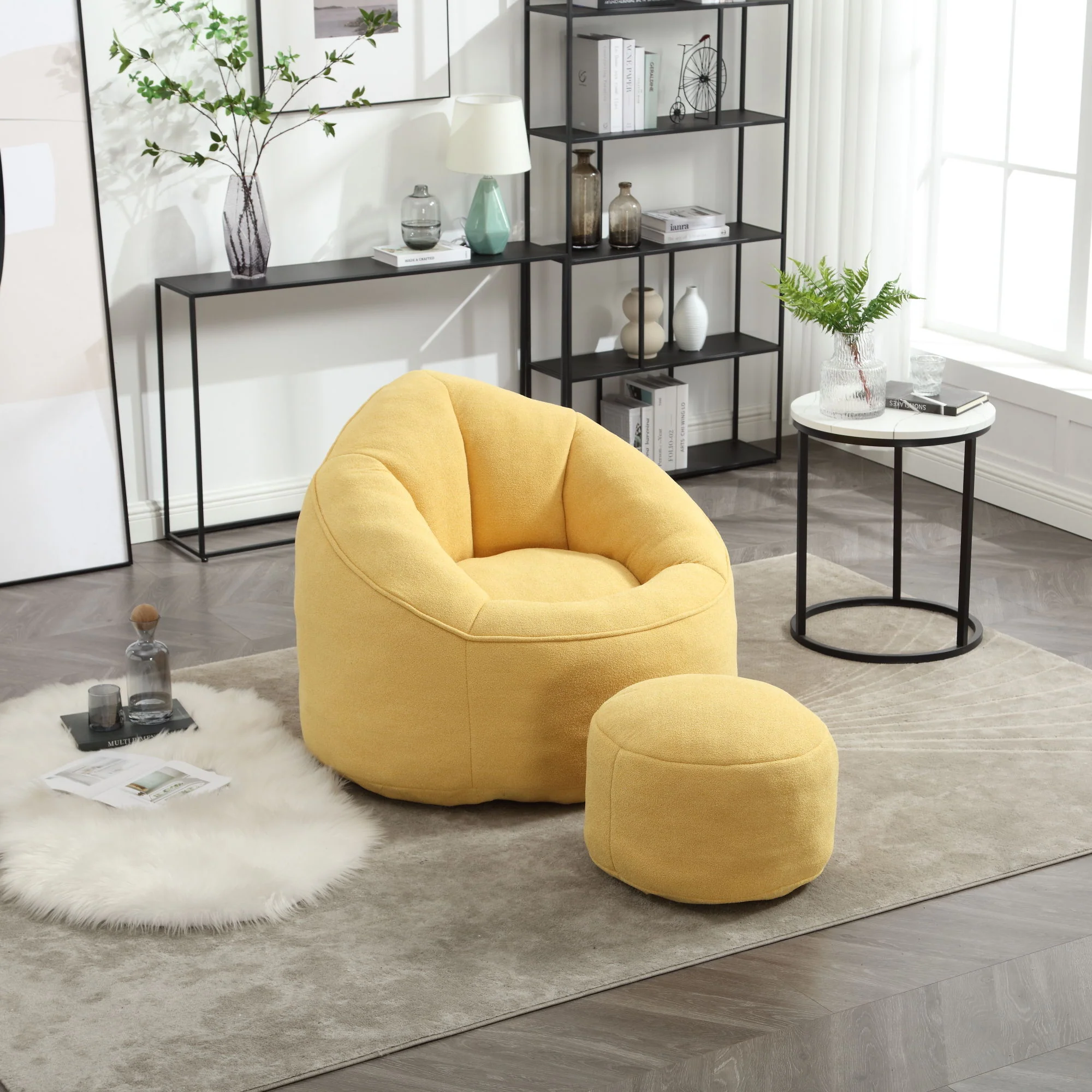 Bedding Bean Bag Sofa Chair High Pressure Foam With Footrest - Image 25