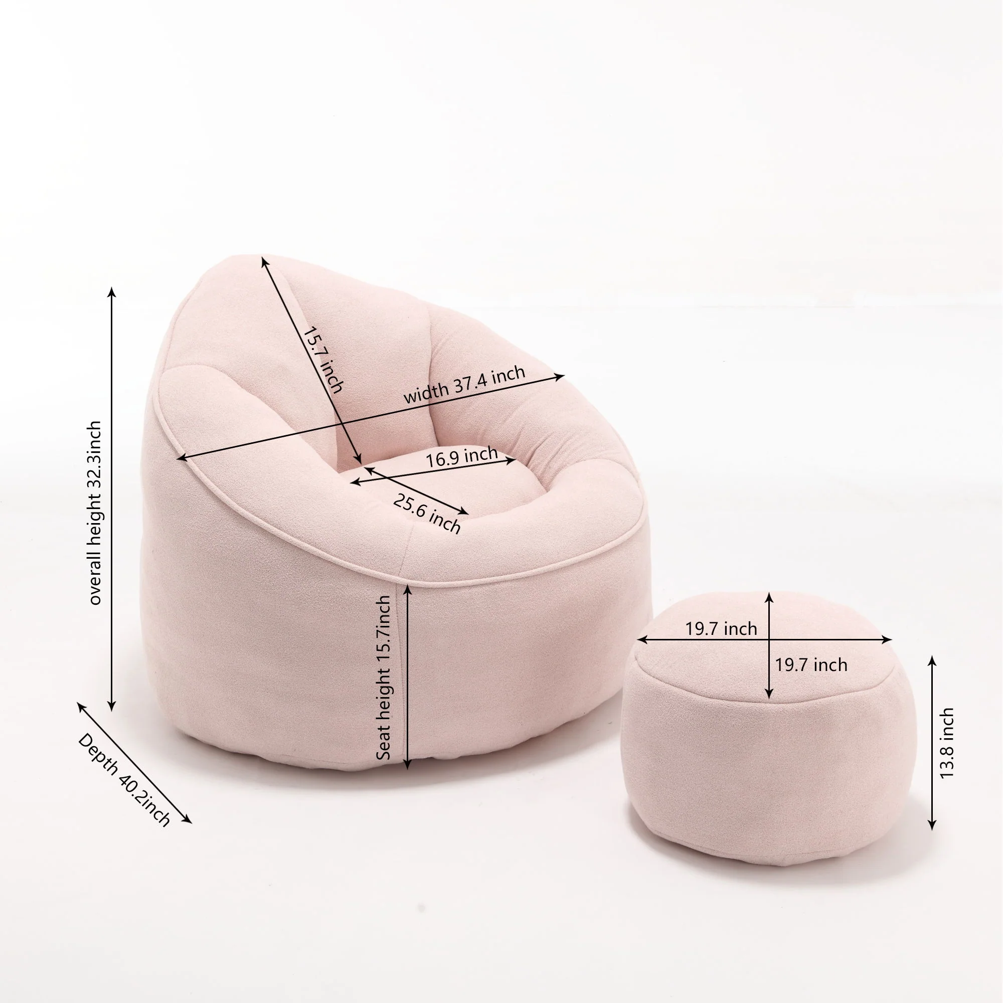 Bedding Bean Bag Sofa Chair High Pressure Foam With Footrest - Image 36