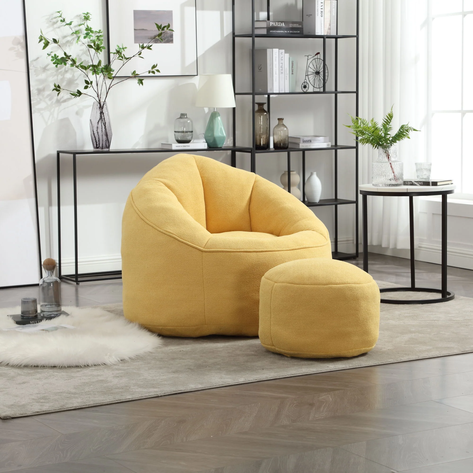 Bedding Bean Bag Sofa Chair High Pressure Foam With Footrest - Image 43