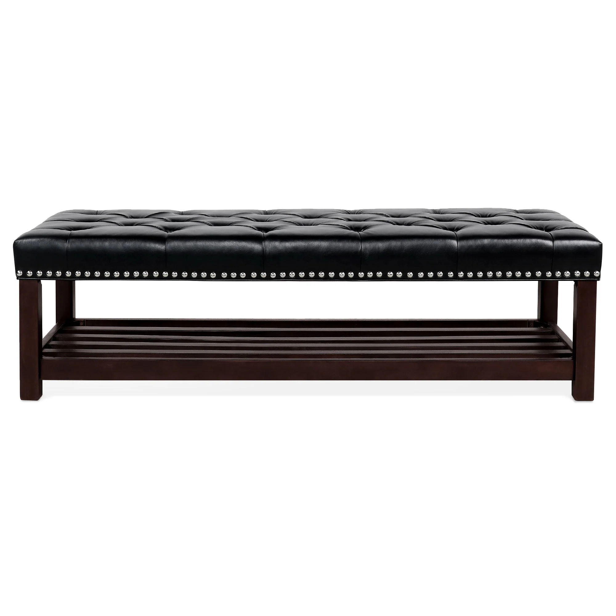 Bedroom End Of Bed Bench Tufted Upholstered End Of Bed Bench End Of Bed Entrance Shoe Bench With Nailhead Trim And Shelf Bedroom Upholstered Bench Living Room Shoe Rack Footstool - Image 7