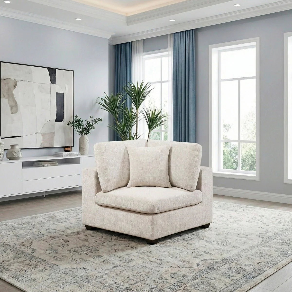 Beige Chenille Modular Corner Seat - Image 5