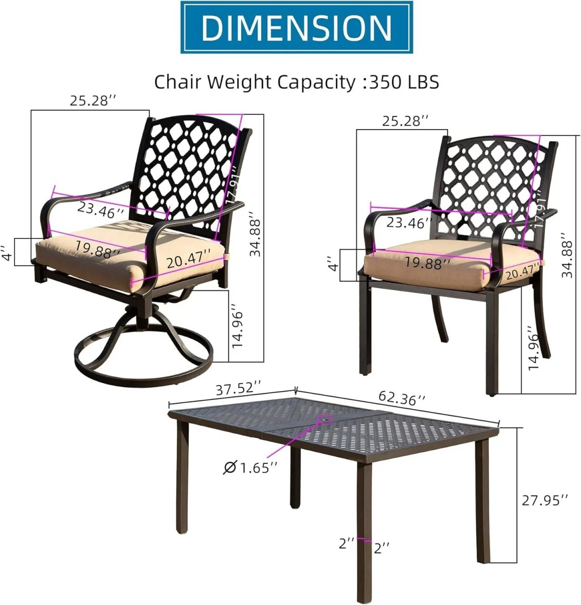 Belvoir 7-Piece Metal Patio Dining Set with Swivel Chairs Beige or Blue - Image 2