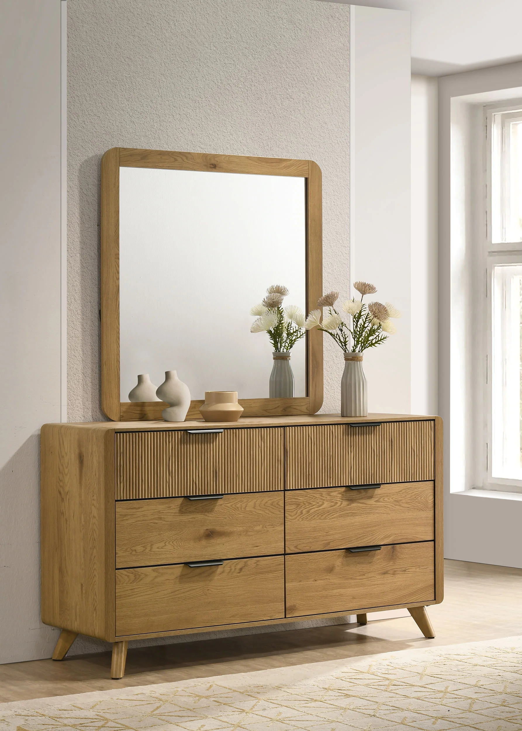 Bennett 6-Drawer Dresser and Mirror Set Light Oak - Image 2