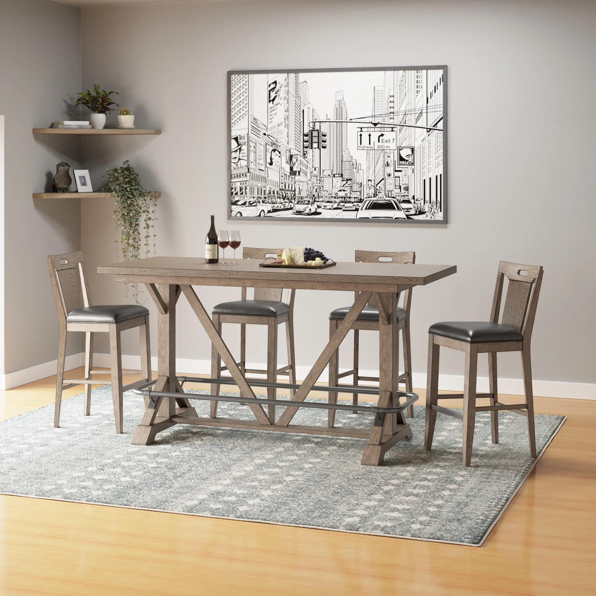 Slat Back Bar Stools (Set of 2) - Brown - Image 4