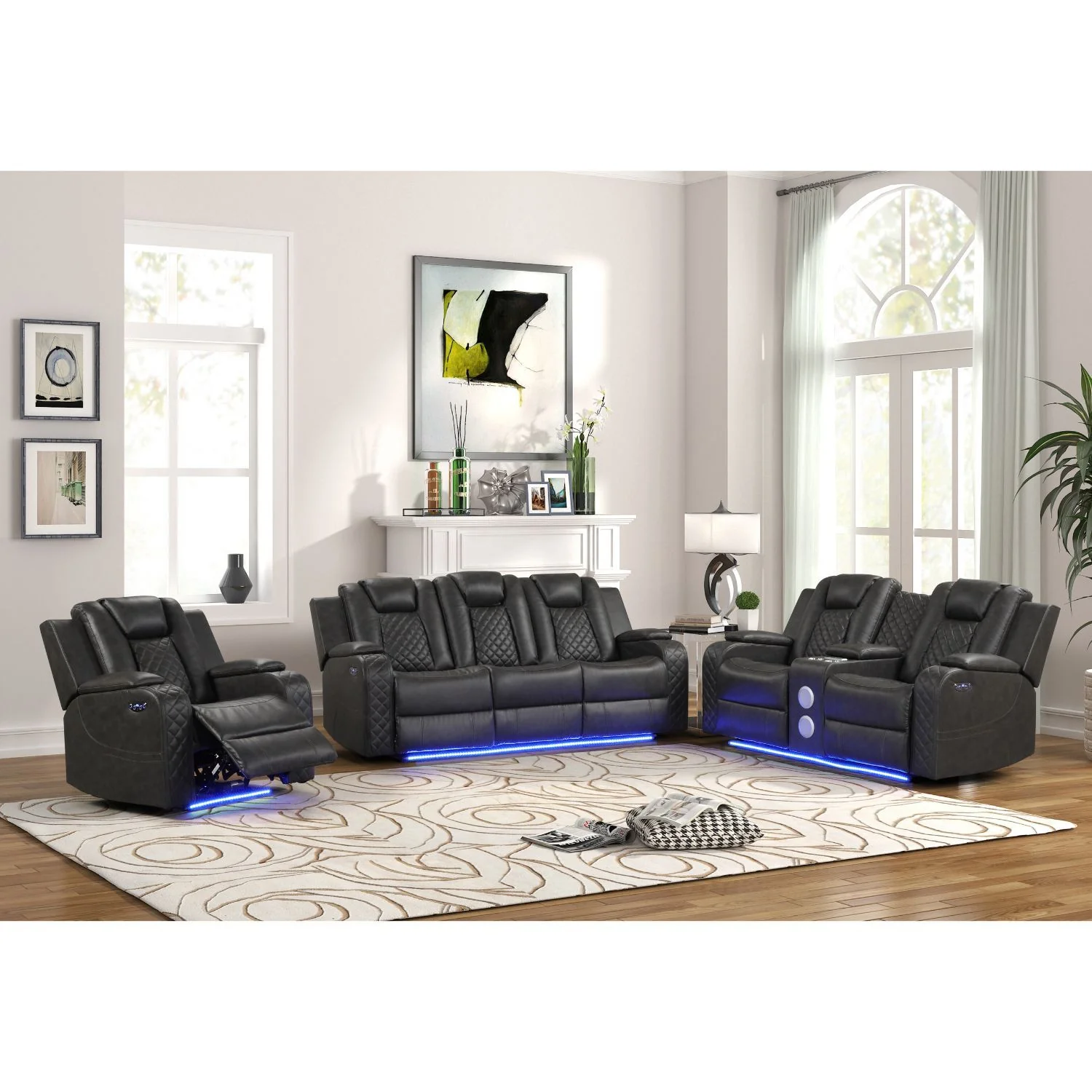 Benz - Power Recliner Set With LED Lighting And USB Charging - Image 37