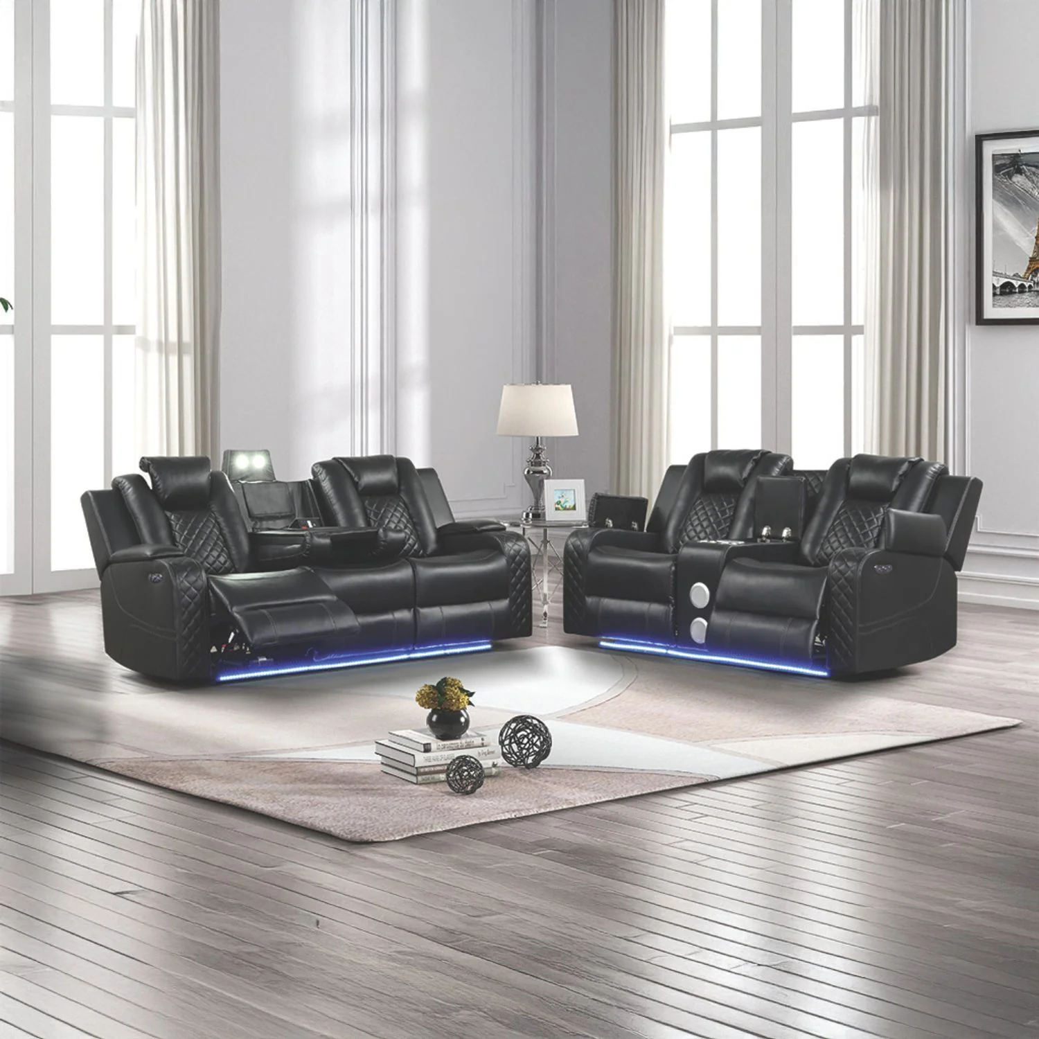 Benz - Power Recliner Set With LED Lighting And USB Charging - Image 8