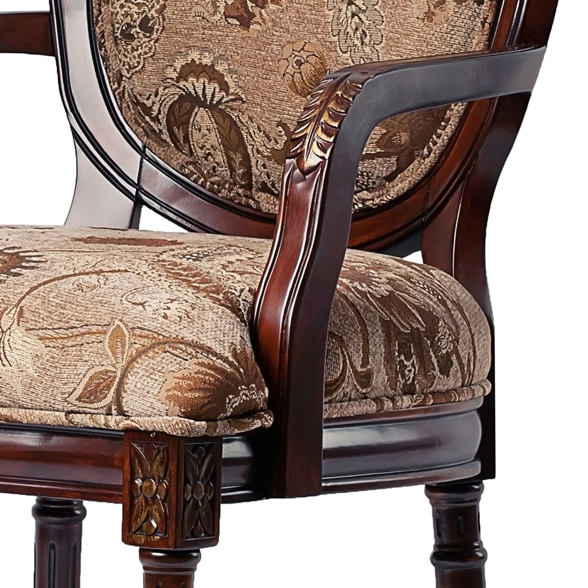 Bernice - Oval Back Chair With Floral Carvings - Brown / Beige Gray - Image 4