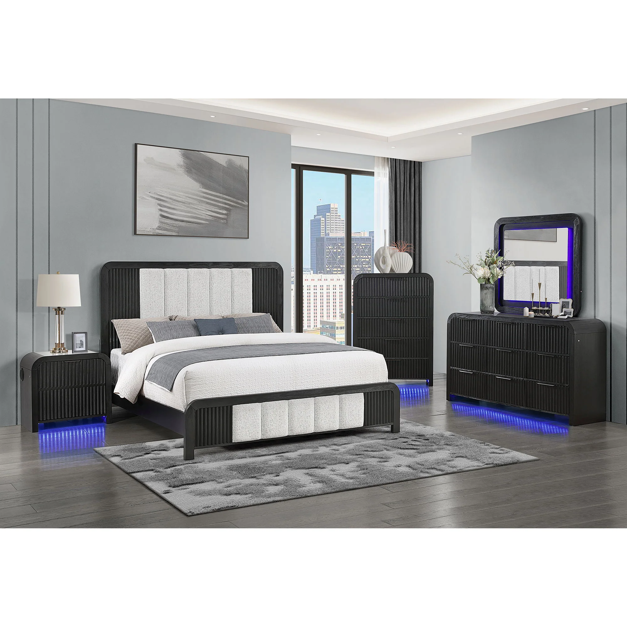 Beverly - Nightstand With Speakers, Rounded Sides - Black White - Image 4