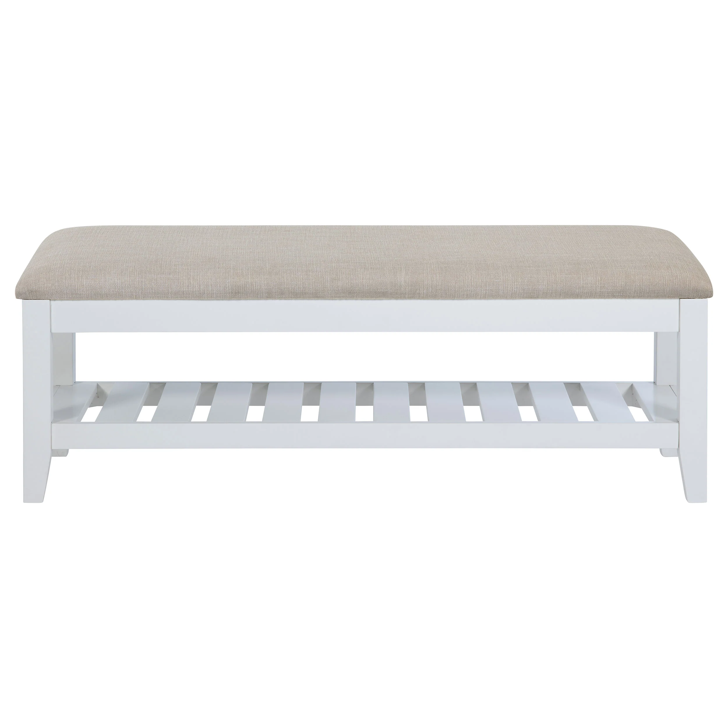 Bexhill Upholstered Rectangular Bench with Shelf - White - Image 5