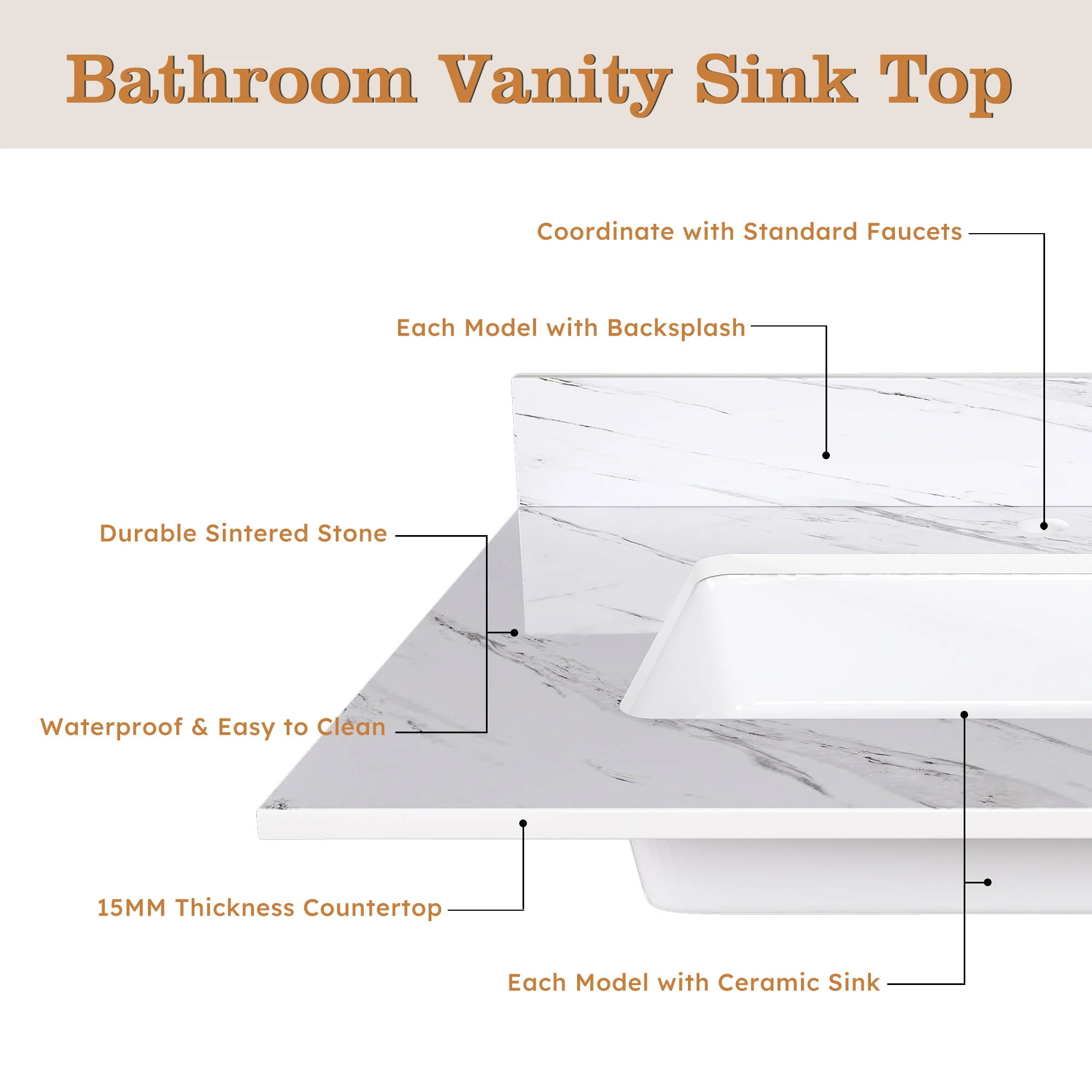 Bianco Carrara Venato Marble Vanity Top With Pre Drilled Faucet Hole And Undermount Sink - Image 5