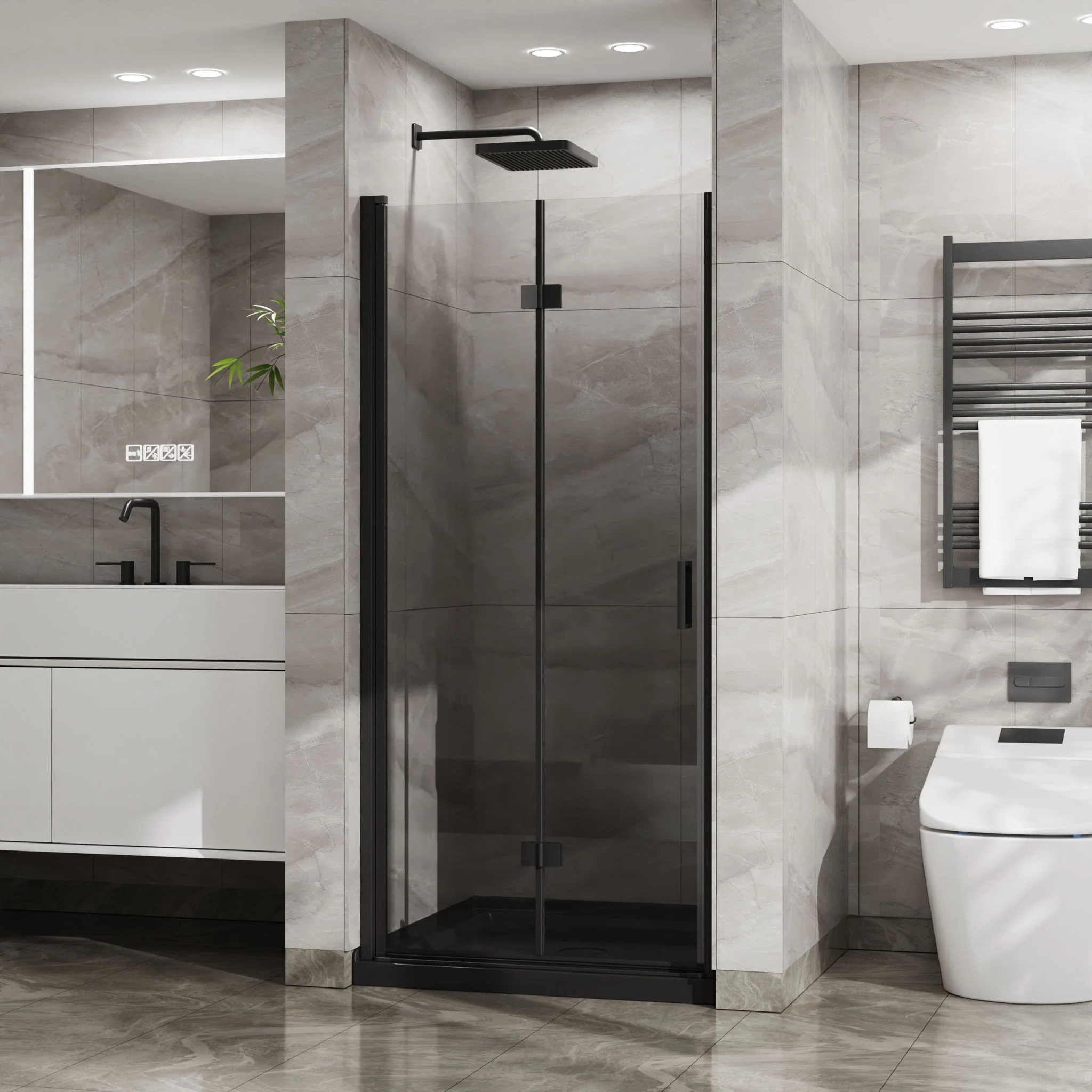 Bifold Frameless Glass Shower Door With Pivot Swing Panel, Tempered Clear Glass - Image 14