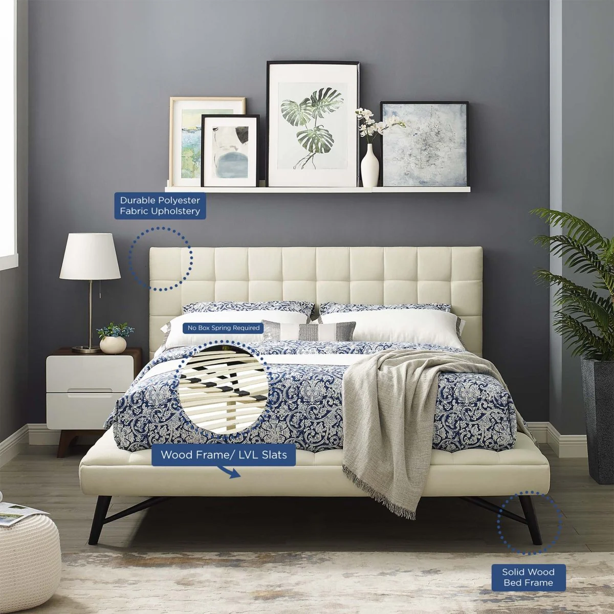 Biscuit Tufted Performance Velvet Queen Platform Bed - Image 17